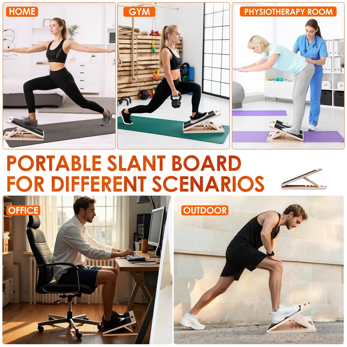 Wooden Calf Stretching Slant Board, 320 Lbs Weight Capacity Adjustable Stretch Board, Suitable for Calf Ankle Velour Slant Board, Achilles Tendon Physical Therapy Leg Trainer, Leg & Foot Stretching