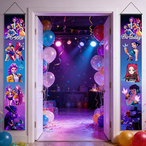 Demon Movie Hunters - 2-Pack Porch Sign Door Hanging Banners | Perfect for Birthday Party Decorations