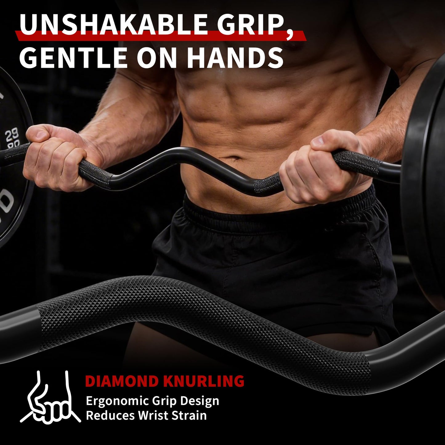 47 Inch Olympic EZ Curl Bar, 20 LB Solid Steel Curved Barbell with 2-Inch Sleeves, 700 LBS Weight Capacity, Diamond Knurling Grip for Bicep & Tricep Strength Training - Home Gym Equipment