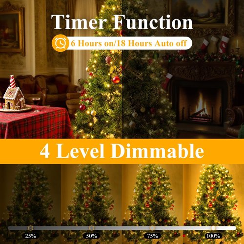 Btfarm Christmas Tree Lights - 400 LED Remote Control Fairy Lights | 6.6FT Waterproof & Dimmable for 5-7FT Trees