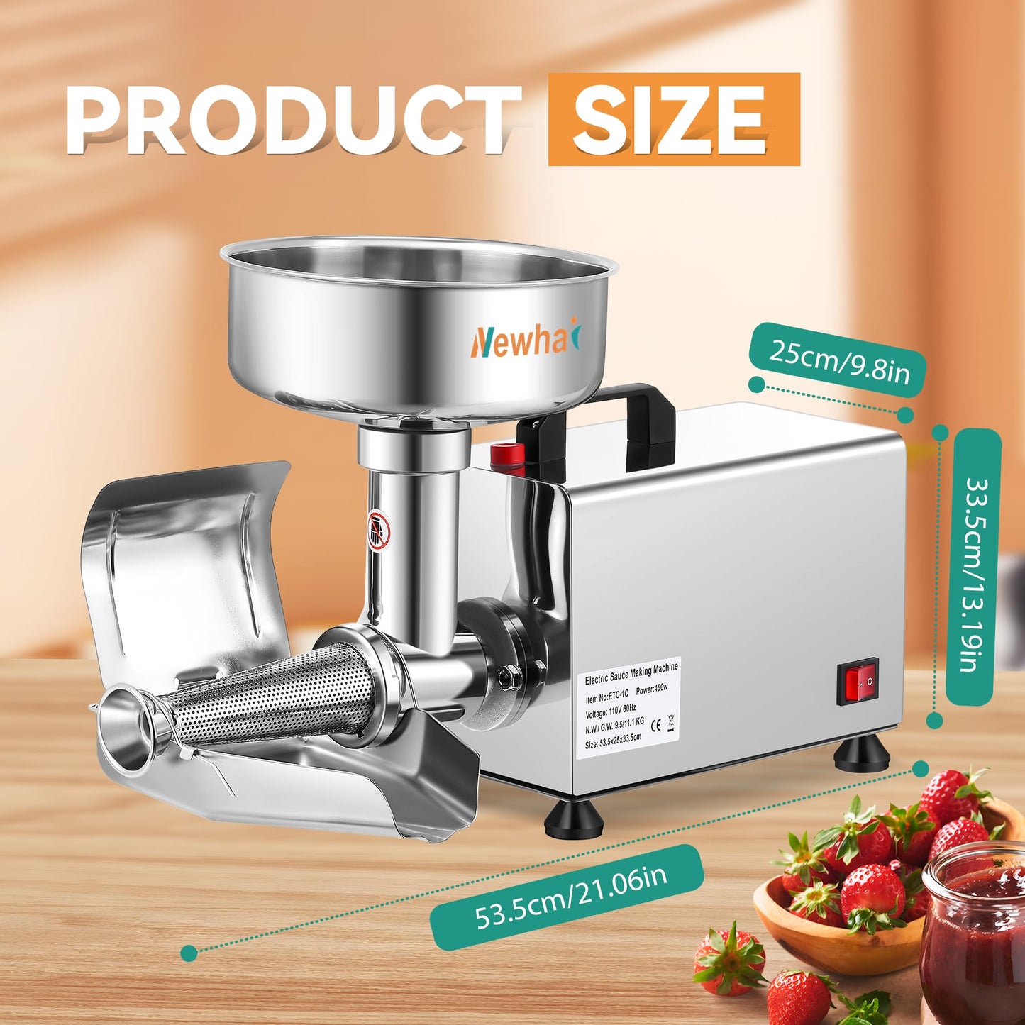 Newhai 450W Electric Tomato Strainer Commercial Tomato Milling Machine Stainless Steel Food Press Sauce Maker Food Squeezer Machine 110volt