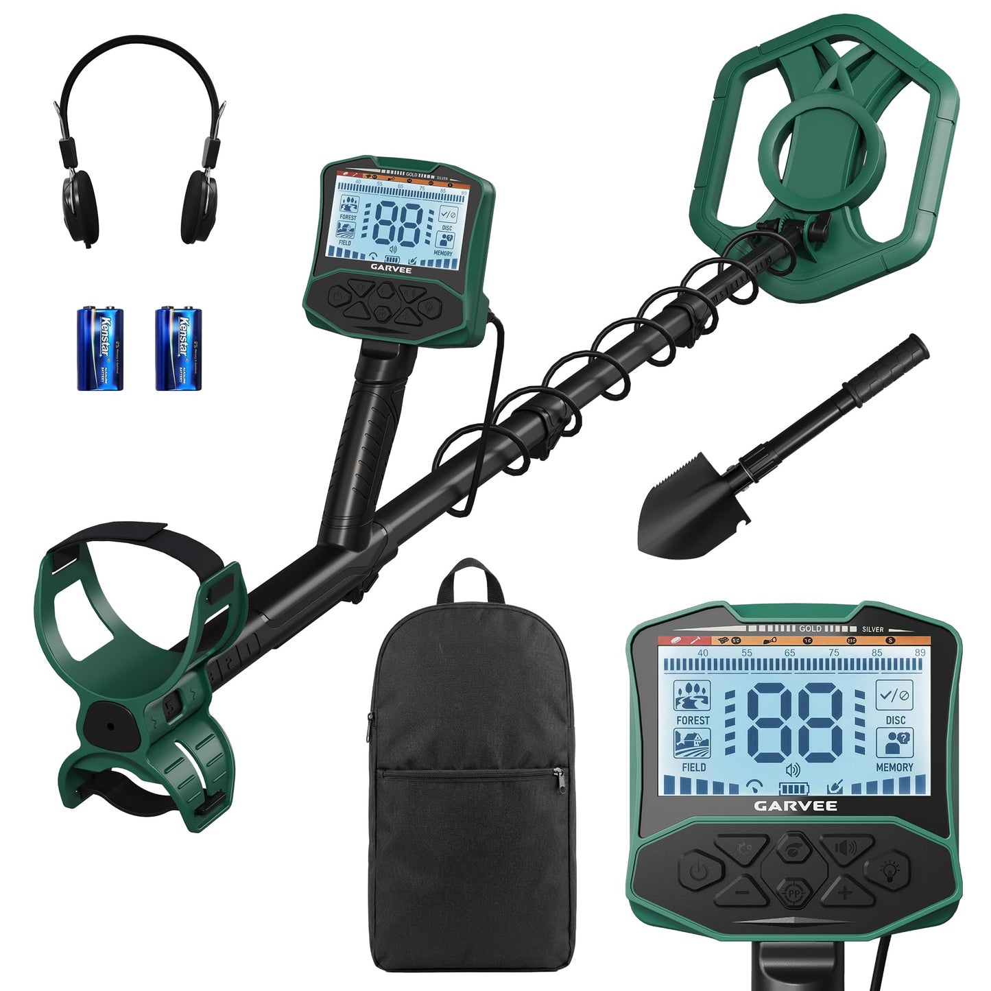 Professional Metal Detector for Adults with 5 Modes, IP68 Waterproof Search Coil, Larger Backlit LCD Display, High Accuracy Gold & Coin Detector for Beach Treasure Hunting, Beginner Friendly, Green