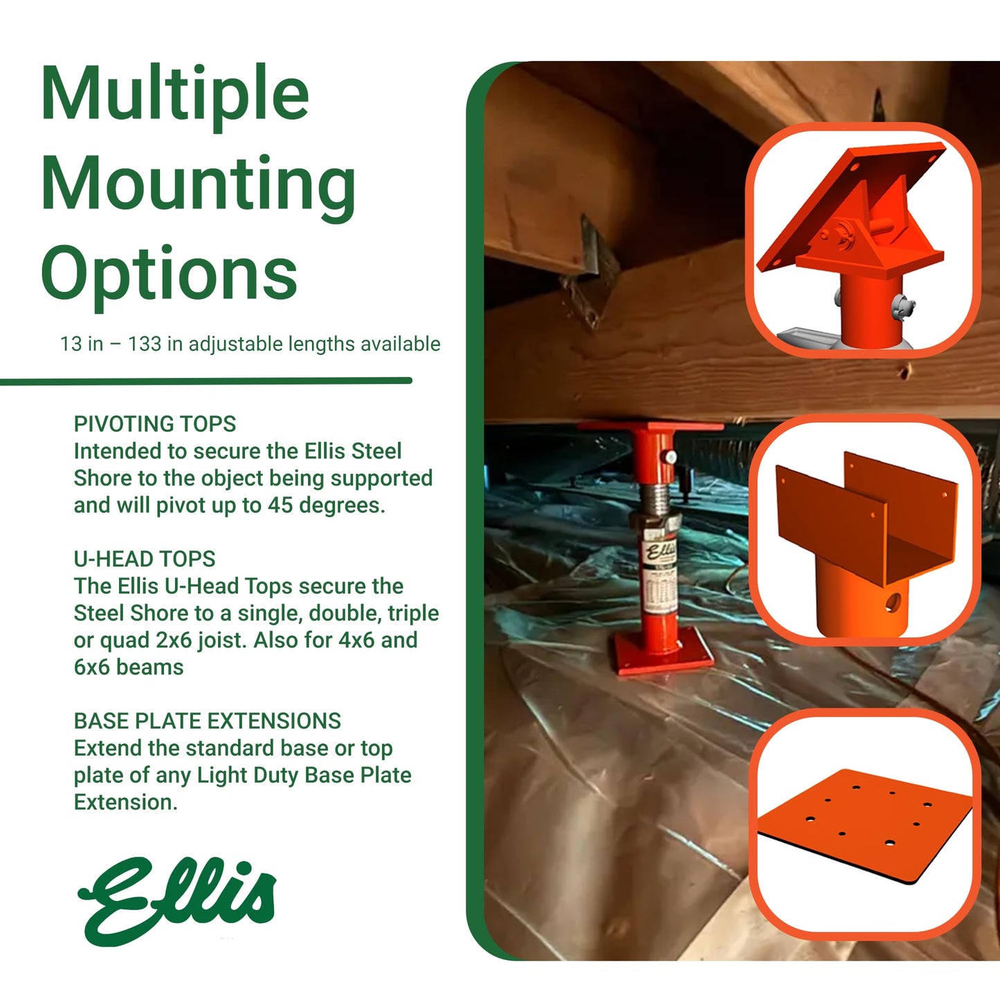 Ellis Manufacturing Light-Duty Steel Construction Jack - Adjustable Screw Jack Post for Floor Leveling, Beams, and Concrete - 20,000 lb Load Capacity - 13"-17" Adjustment, House Jacks for Leveling
