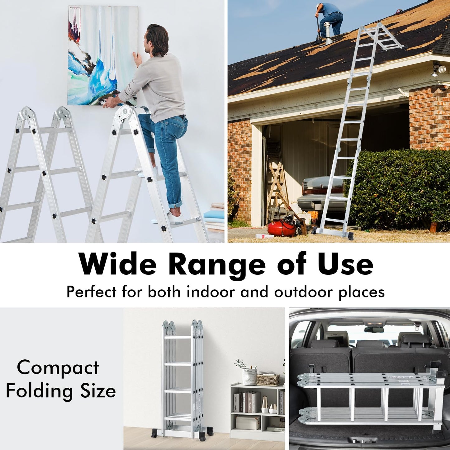 Goplus 7-in-1 Multifunctional Ladder, 4,6 M/15 FT Folding Aluminum Ladder with Safe Locking Hinge & Anti-Skid Footpads, Lightweight Tall Ladder for Home & Outdoor, 150 kg/330 lbs Max Load