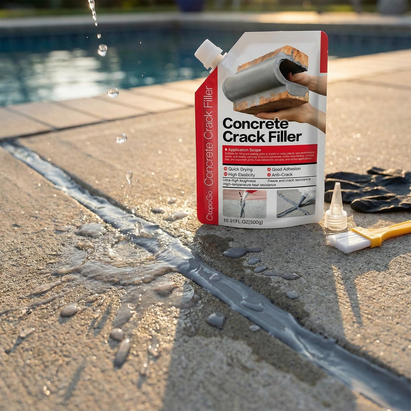 Concrete Crack Filler 2-Pack 2.2LB Grey, Self-Leveling High Elasticity Cement Sealant, Waterproof Repair Caulk for Driveway, Patio, Sidewalk, Garage, Basement– Professional-Grade Durability