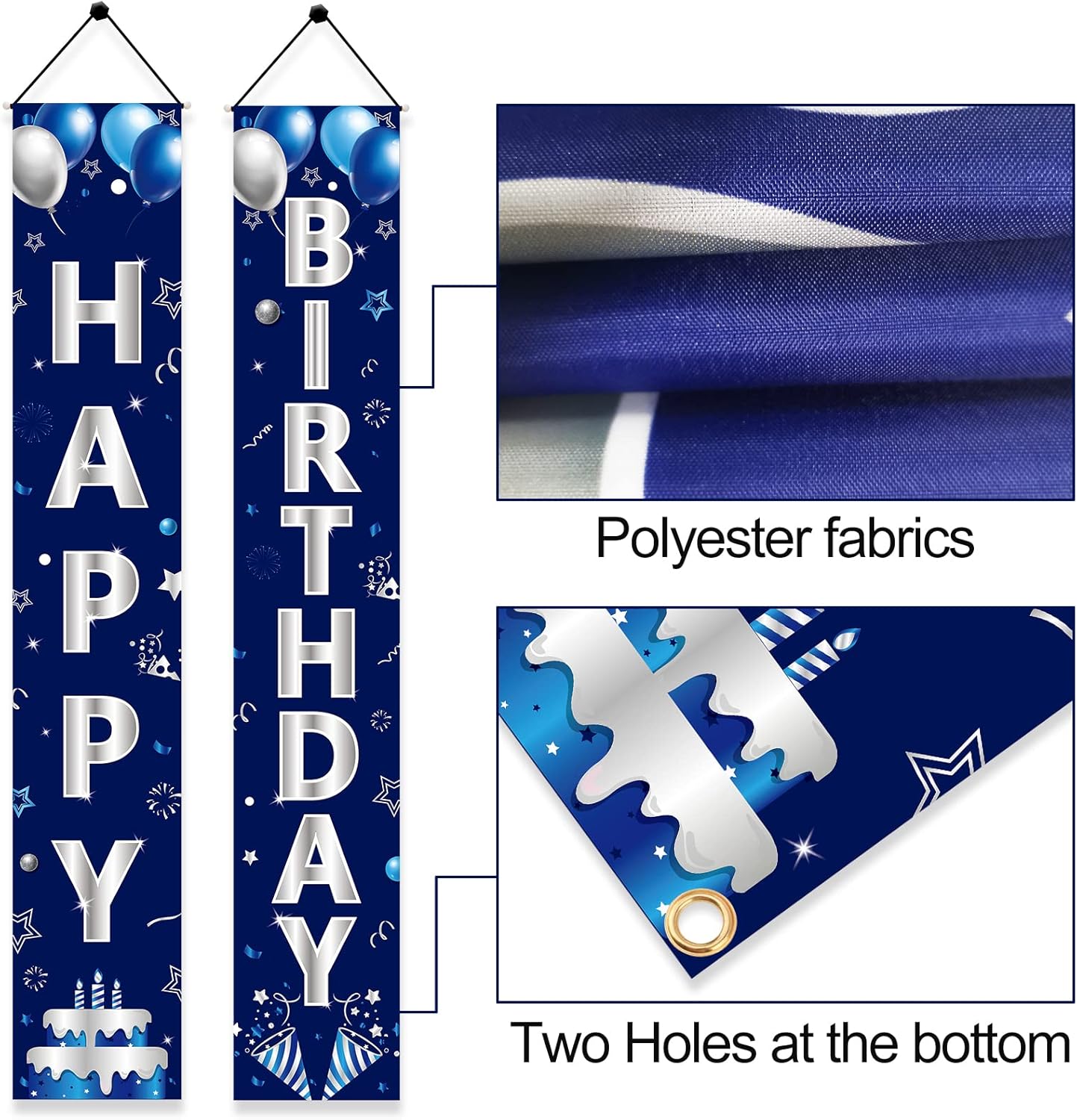 Turypaty Happy Birthday Door Banner - Blue & Silver Decorations for Men & Boys | Perfect for All Ages