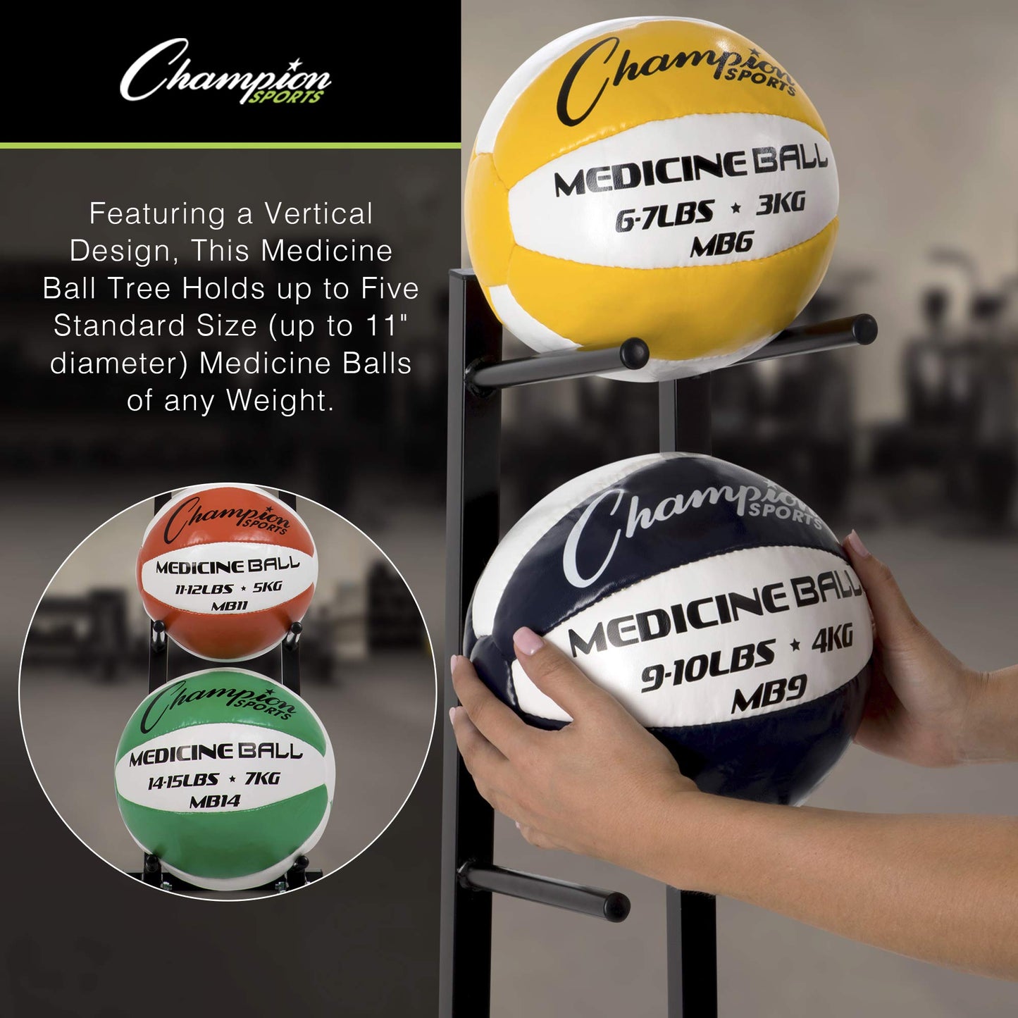Champion Sports MBR1 Medicine Ball Tree Black, 14 Inch L X 11 Inch W X 52 Inch H