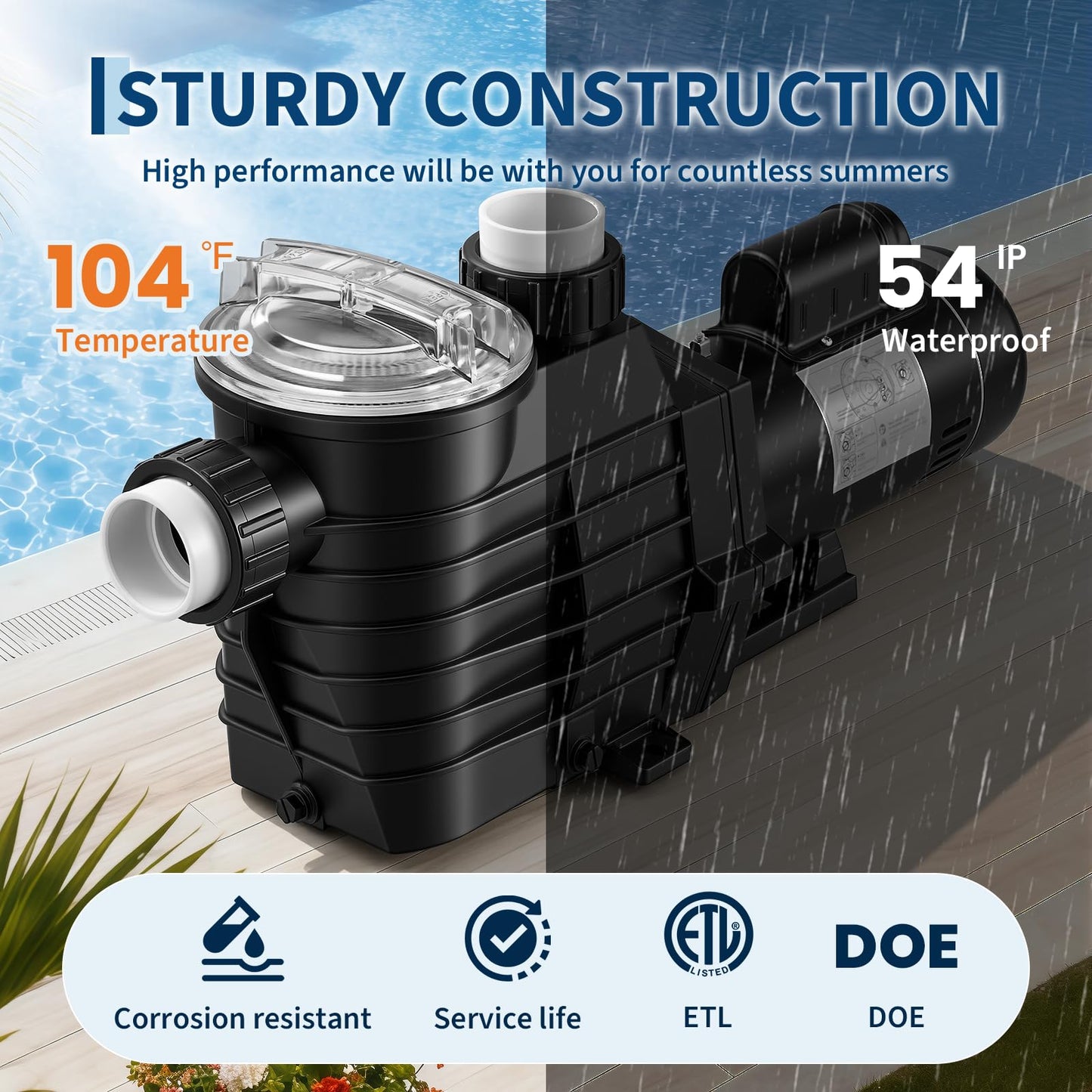 Garvee Pool Pump Above Ground/Inground, 2.5 HP Self Priming Swimming Pool Pump, 115V/230V Dual Voltage Single Speed Pumps with Strainer Basket, 100 GPM Heavy-Duty Pump for Swimming Pools Spas Hot Tub