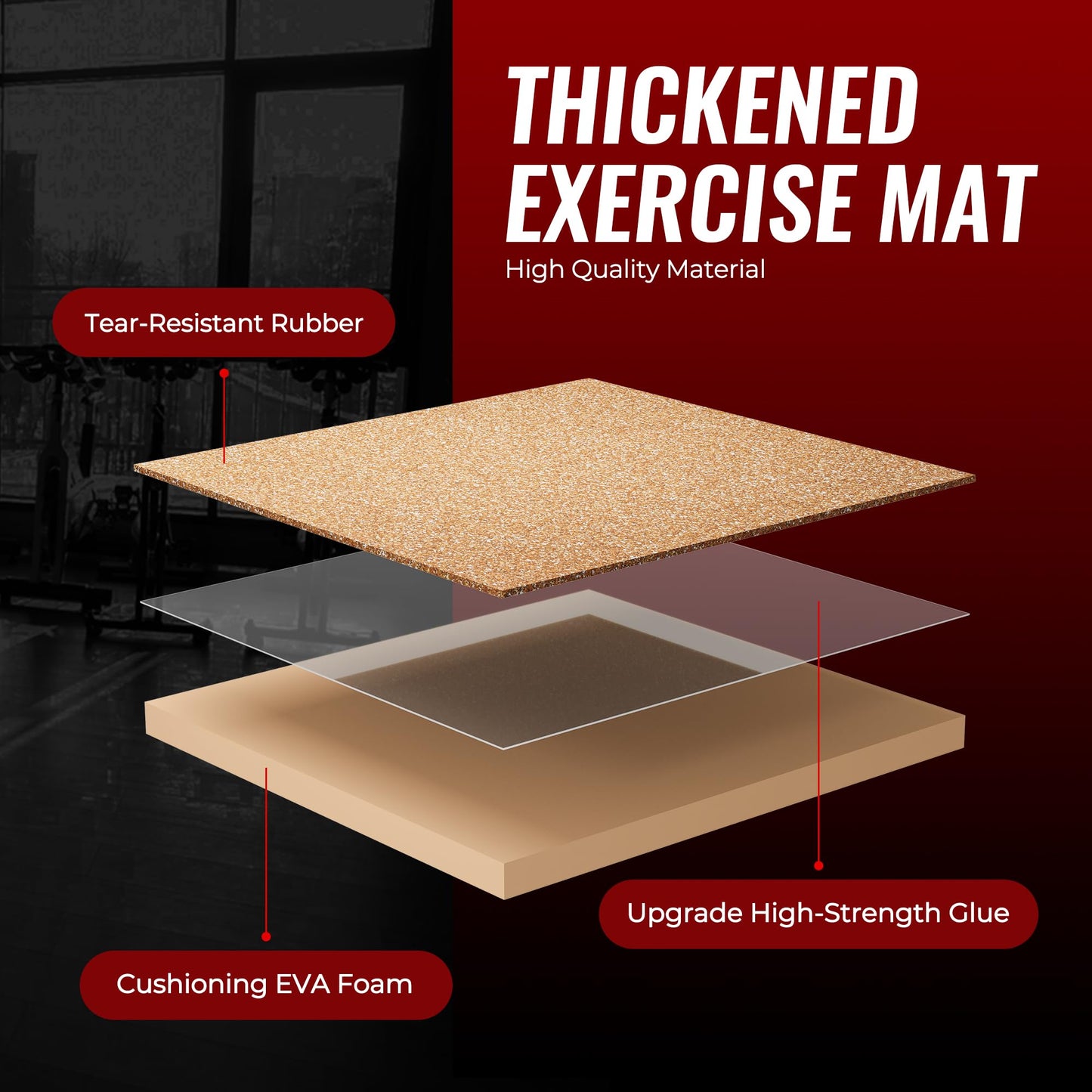 SUPERJARE 0.4'' Thick 12 Pcs 48 Sq Ft Rubber Top Exercise Equipment Mats, High Density EVA Foam Mats with Rubber Top, Interlocking Gym Flooring for Home Gym, Protective Workout Mat, Wood