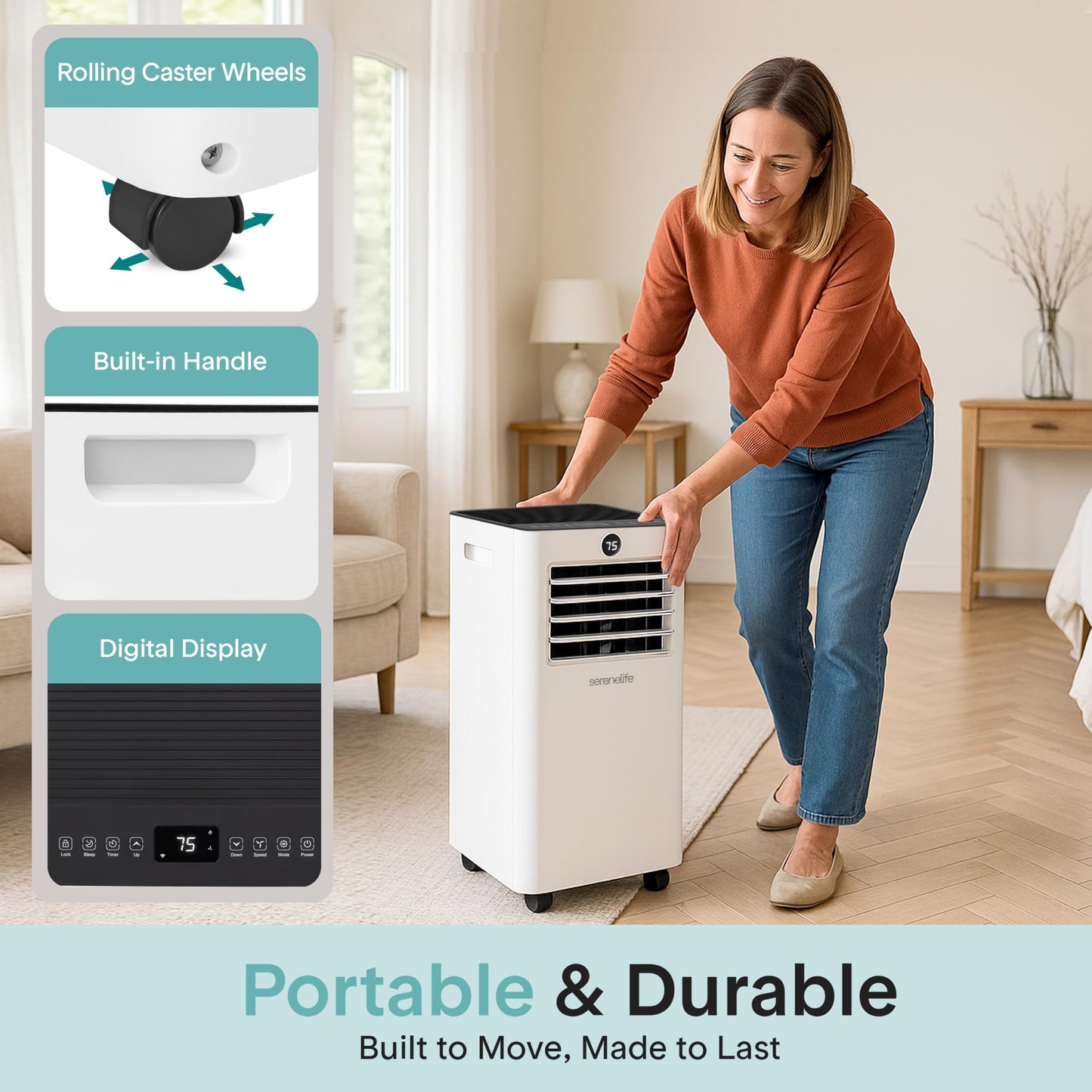 SereneLife 10,000 BTU Portable Air Conditioner, 3-in-1 AC with Cooling, Dehumidifier and Fan, Energy Efficient Mini AC Unit with 450 Sq. Ft. Coverage, Includes Window Mount Kit, (Gray)