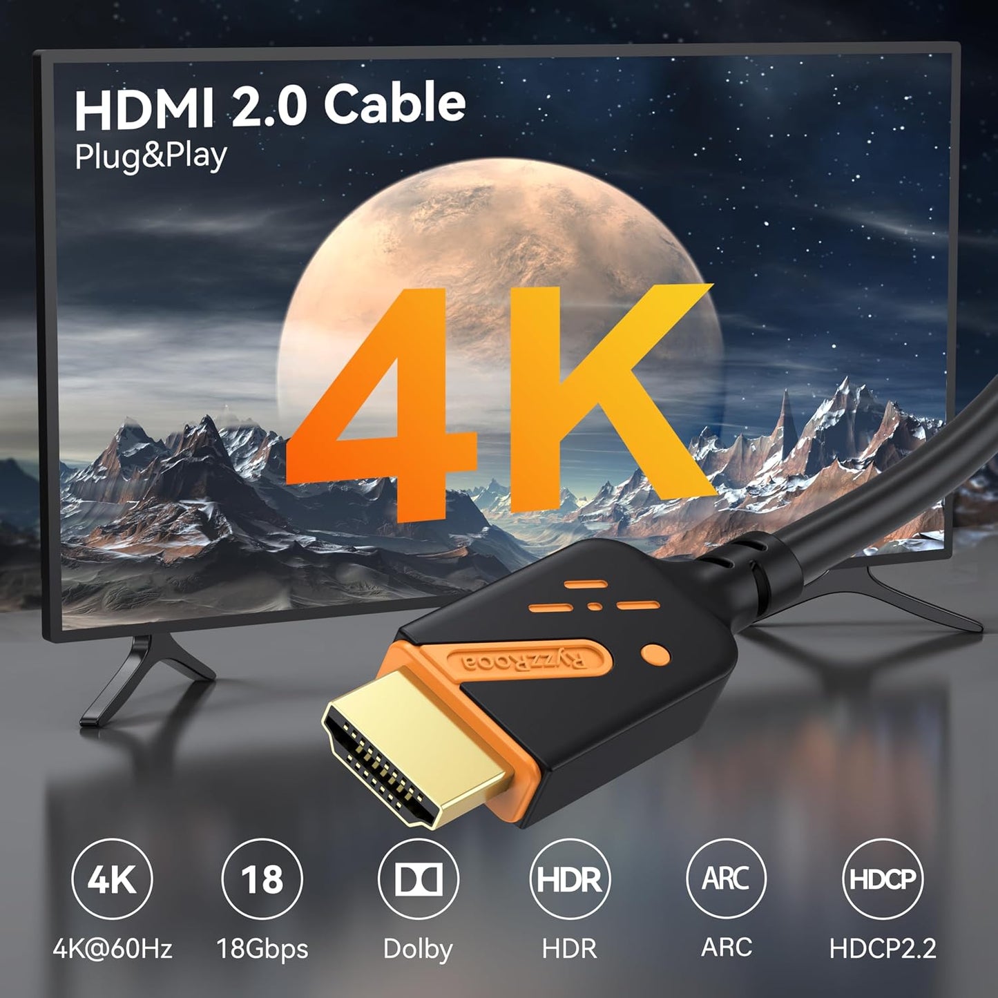 1 5-Pack, 18Gbps 2.0 4K@60Hz, 2K@144Hz, HDCP2.2, 3D PS5/4, Short HDMI Cable Foot, High Speed HDMI Cable Male to Male