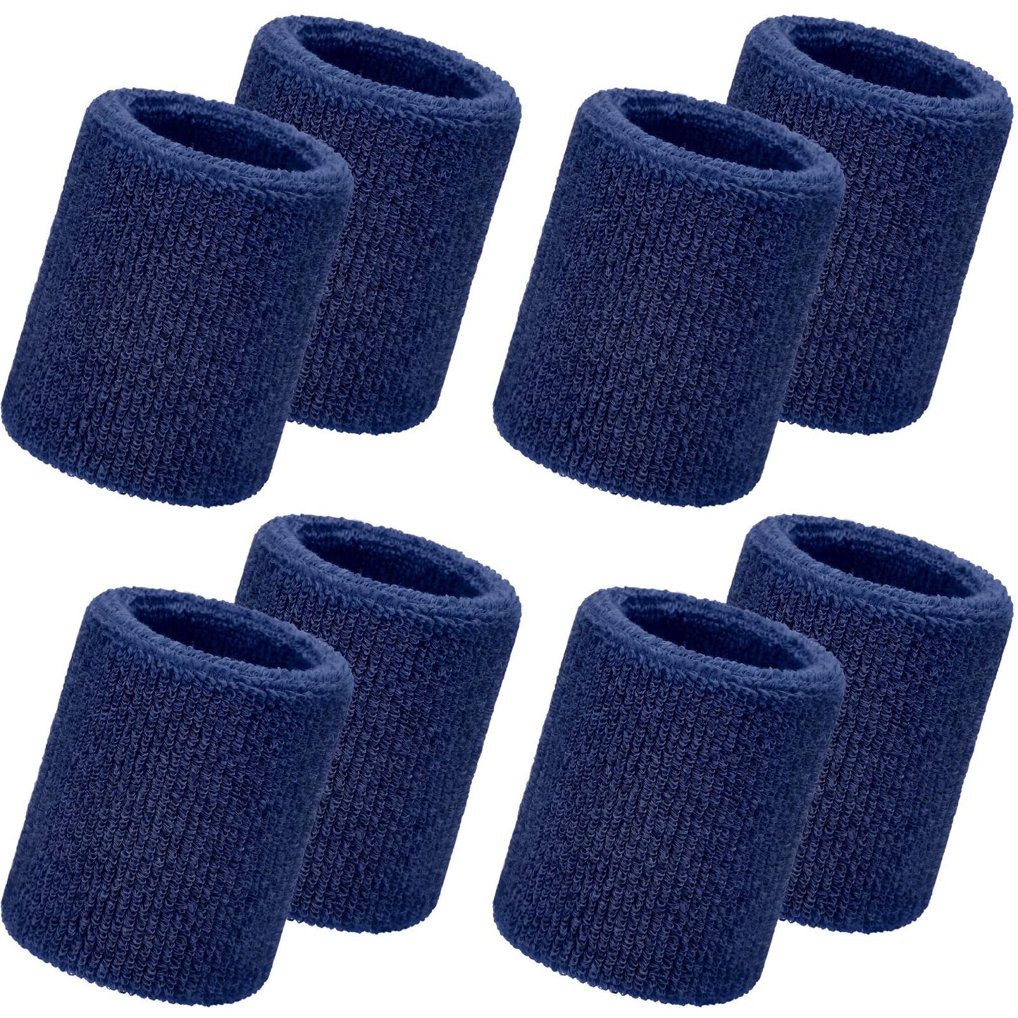 WILLBOND 8 Pack Wrist Sweatbands Sports Wristbands Tennis Sweatbands Neon 80s Thick Cotton Gymnastics Sweat Band Athletic Football Soccer Sports Wristband for Men Women Party(Dark Blue)