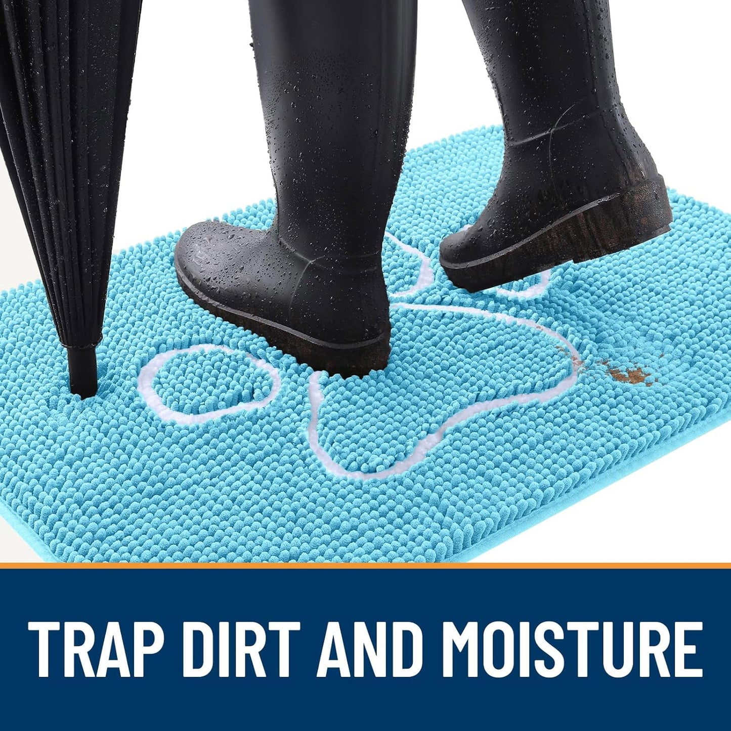 OLANLY Dog Door Mat - Absorbent Non-Slip Mud Mat for Paws | 24x16 Blue Chenille Design