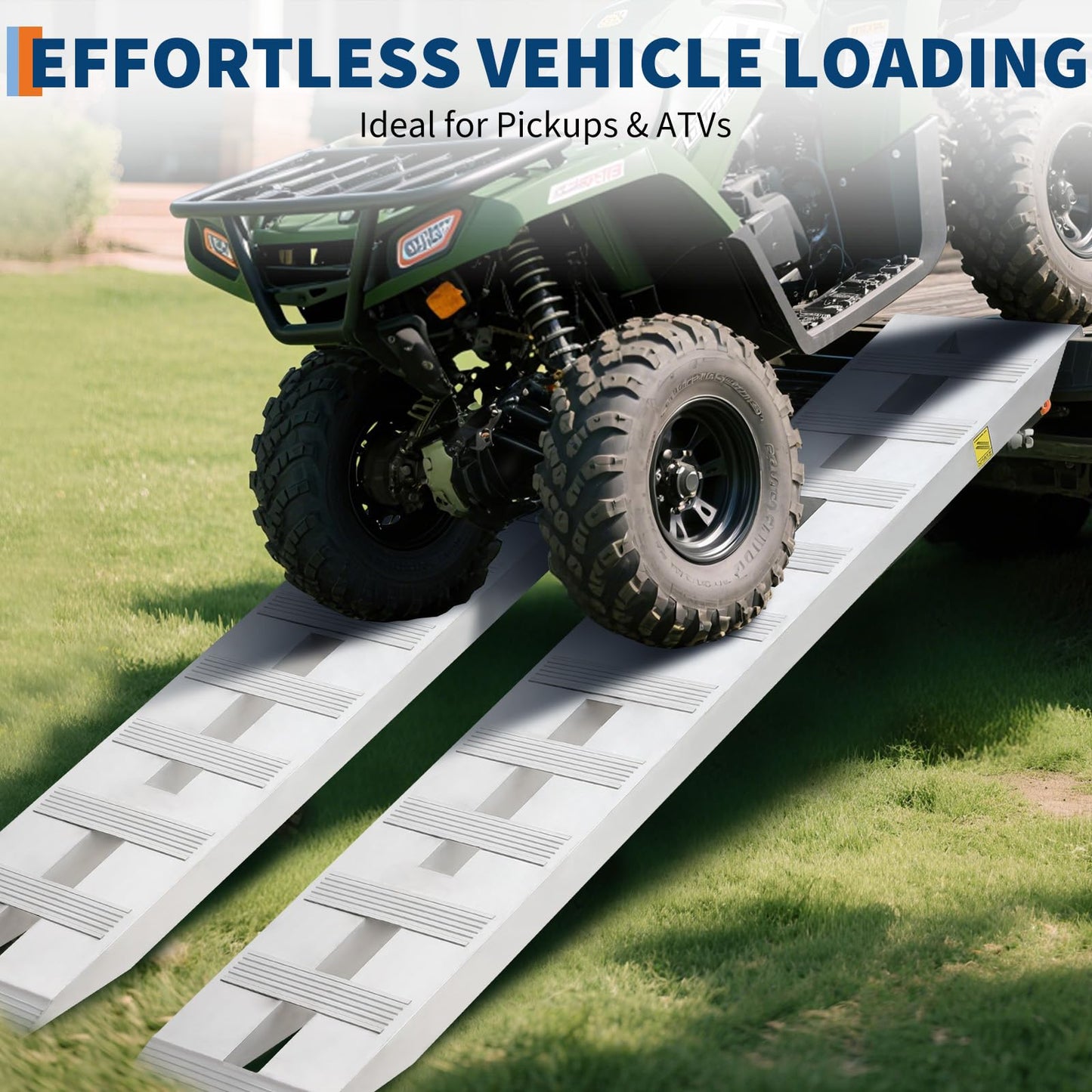Aluminum Loading Ramps 6000Lbs Capacity Set of 2, Heavy-Duty Universal Trailer Ramps with Top Hook,Non-Slip Rungs, Top Hook & Adjustable Safety for Trucks, Tractors, ATVs, Lawn Mowers – 84" d x 15" w