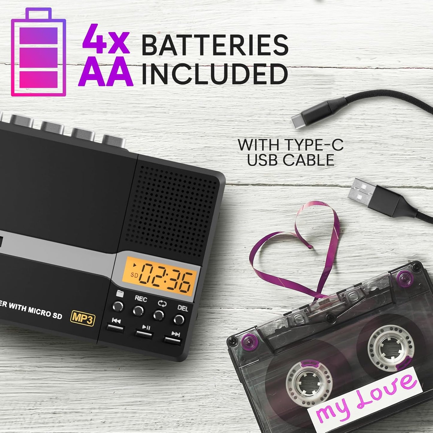 K10 Cassette Cassette MP3 8GB KLIM Portable Tape Player & Tape Recorder, to Converter + Built-in Microphone & Speaker +