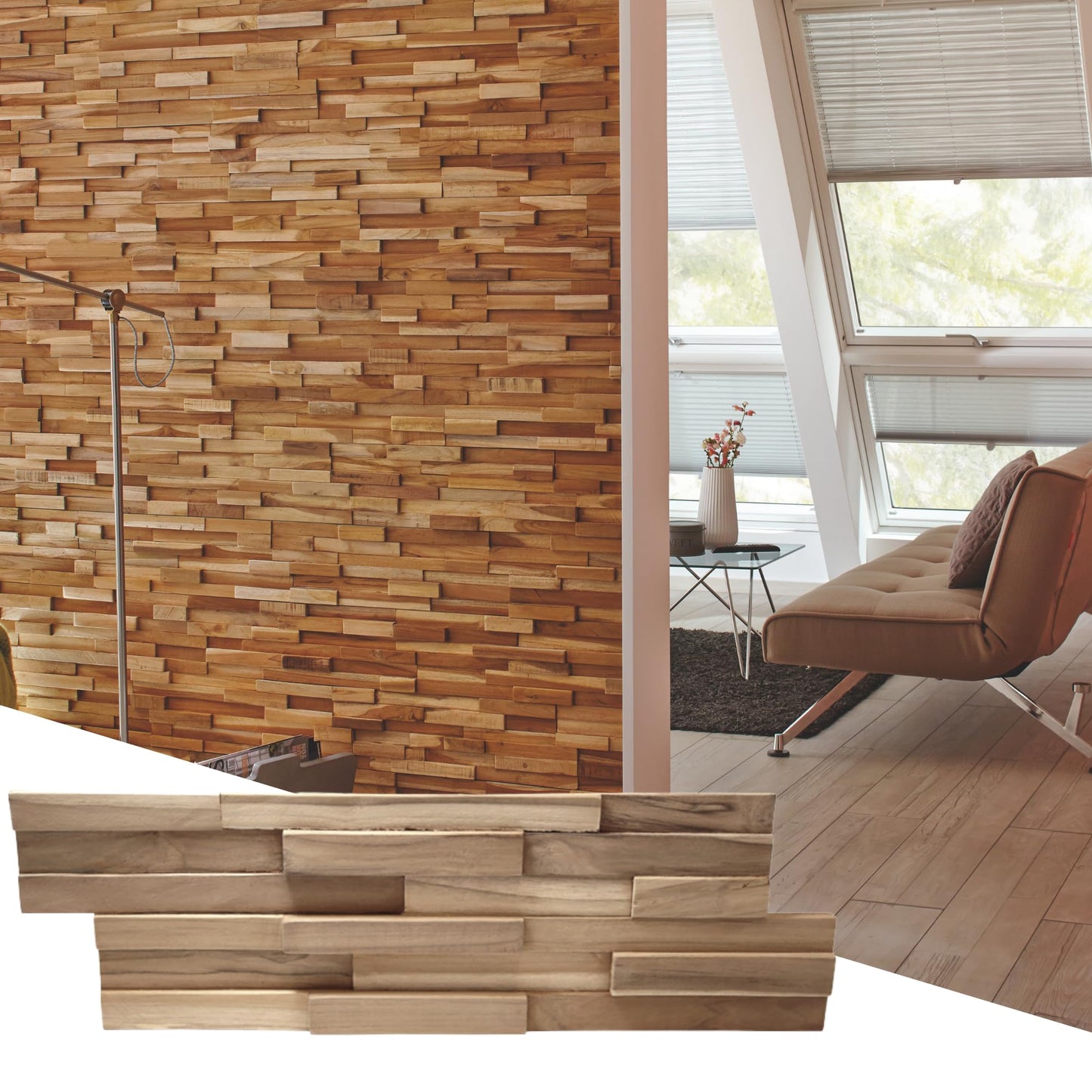 Wall!Supply 3D Wall Panels – Reclaimed Modern Asian Teak Wood – Home Decor Wallpaper Alternative for Living Room, Bedroom & Office – Easy DIY Installation – 10 Pack, Covers 9.6 Sq Ft