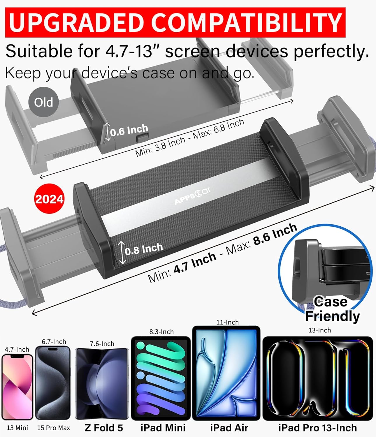 APPS2Car 4.7-13" Solid Cup Holder Tablet Mount for Car, Adjustable Height iPad Car Mount for Truck Low Profile Road
