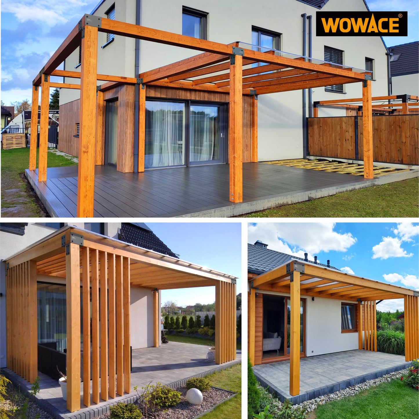 WOWACE 4 Pack 4x6 (Actual 3.5"x5.5") Heavy Duty Stainless Steel Pergola Brackets - Corner Post to Beam Connector for Gazebos, Patio Decks, Porches - Wood Post Cap Tie Bracket (Dark Gray)