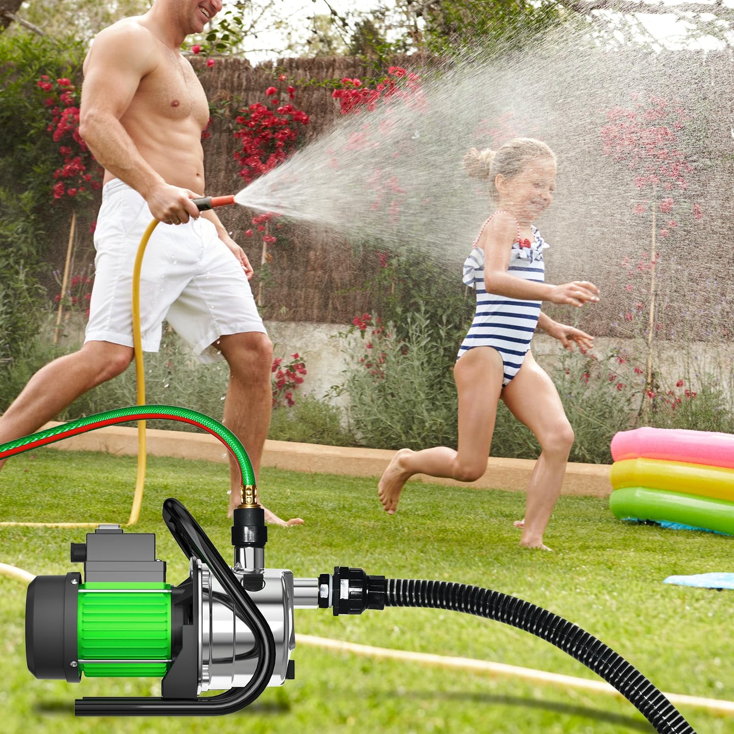 SHANGDA Water Transfer Pump Electric Shallow Well Pump 1.2HP 1200GPH for Lawn Garden Irrigation, Green