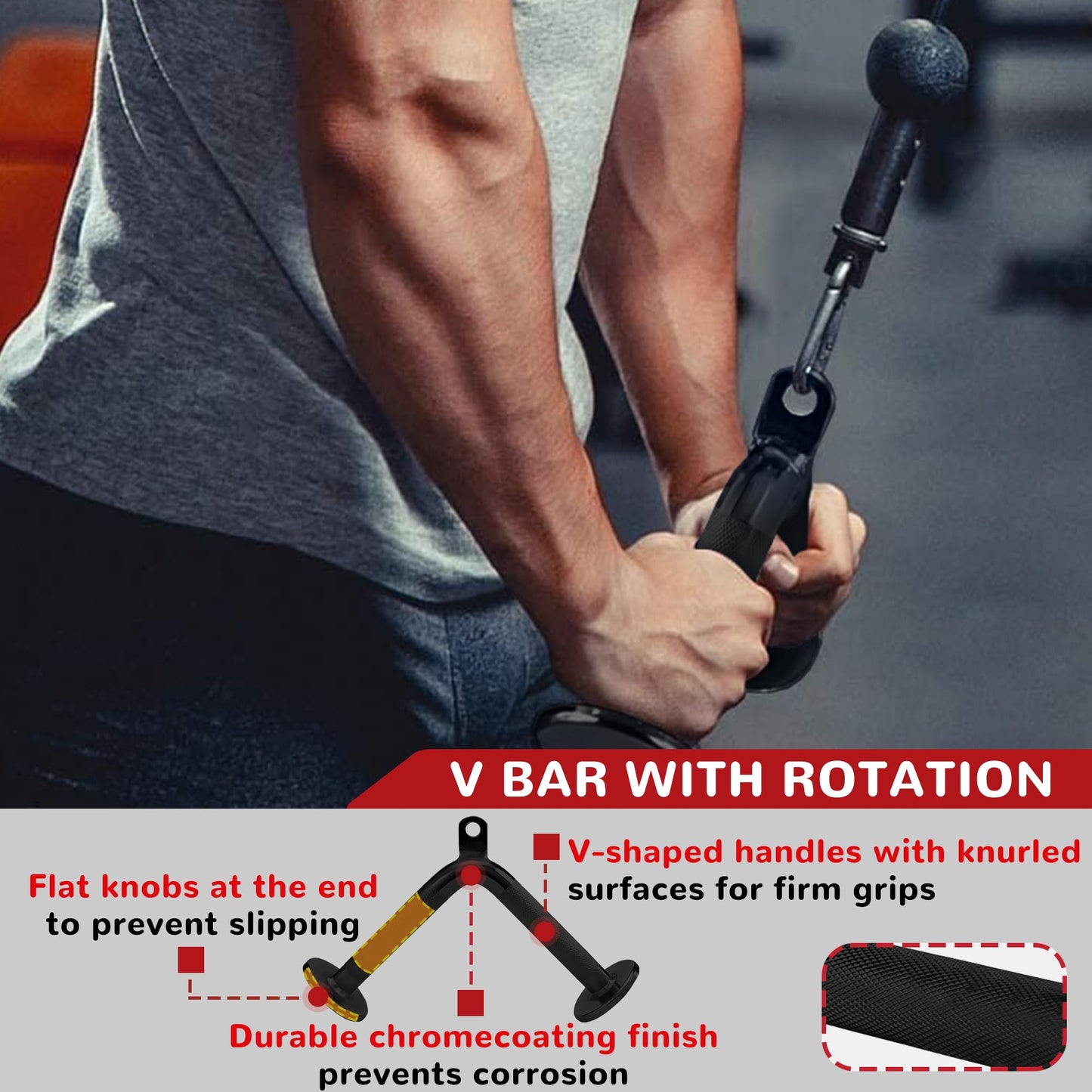 Fitvids Cable Machine Attachment – Tricep LAT Pull Down Cable Attachment for Gym – 4-Piece Set-Black – Black