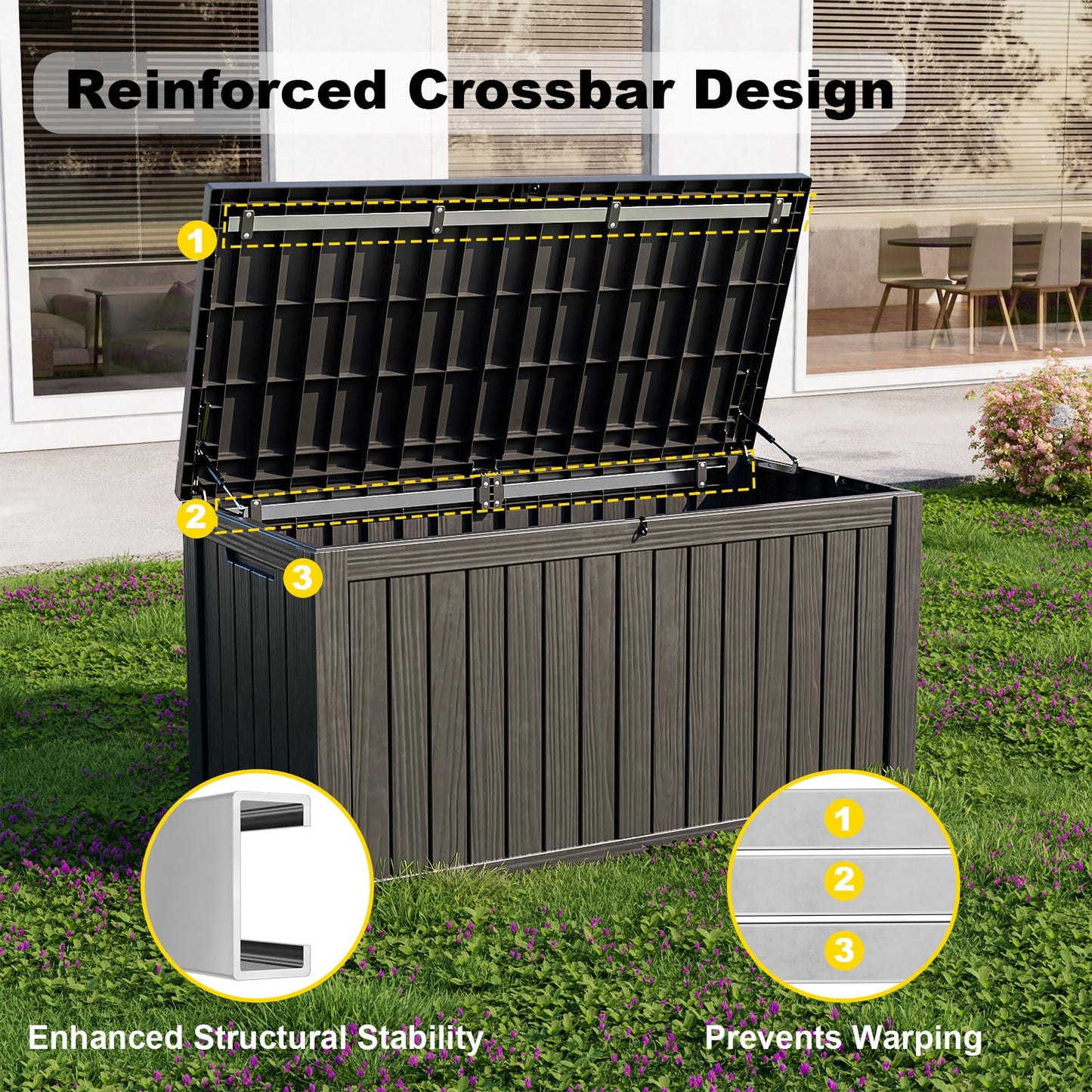 DRATO 180 Gallon Outdoor Storage Box, Large Waterproof Deck Box, Lockable Resin Storage Container with Reinforced Support for Patio Cushions, Garden Tools, UV-Resistant Outdoor Chest（Black，180 Gallon）