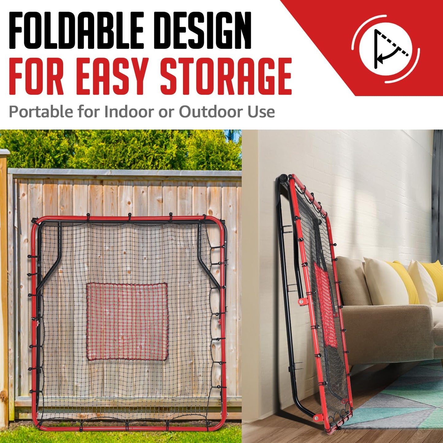 Baseball Rebounder Net, 3 Adjustable Angles 4x4.5FT Pitch Back Baseball Softball Volleyball Rebounder with 2 Strike Zones, UV Resistant, Pitchback Trainer for Ground, Line Drive & Fly Balls