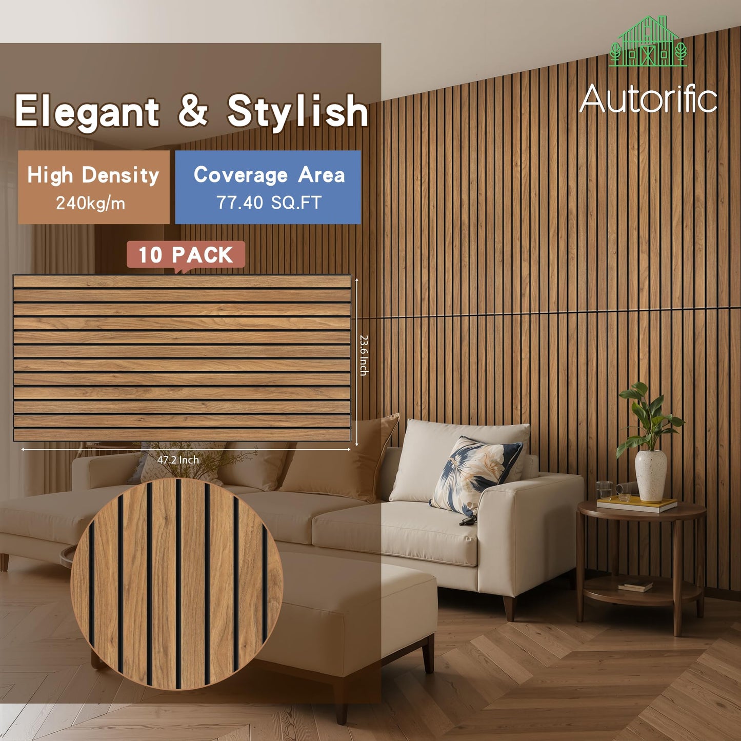 Wood Veneer Sound Panels, 10 Pack 47.2”x23.6” Wall Panels, Decorative Acoustic Panels for Walls, for Office,Home Theater,Studio,Living Room,Rustic Teak