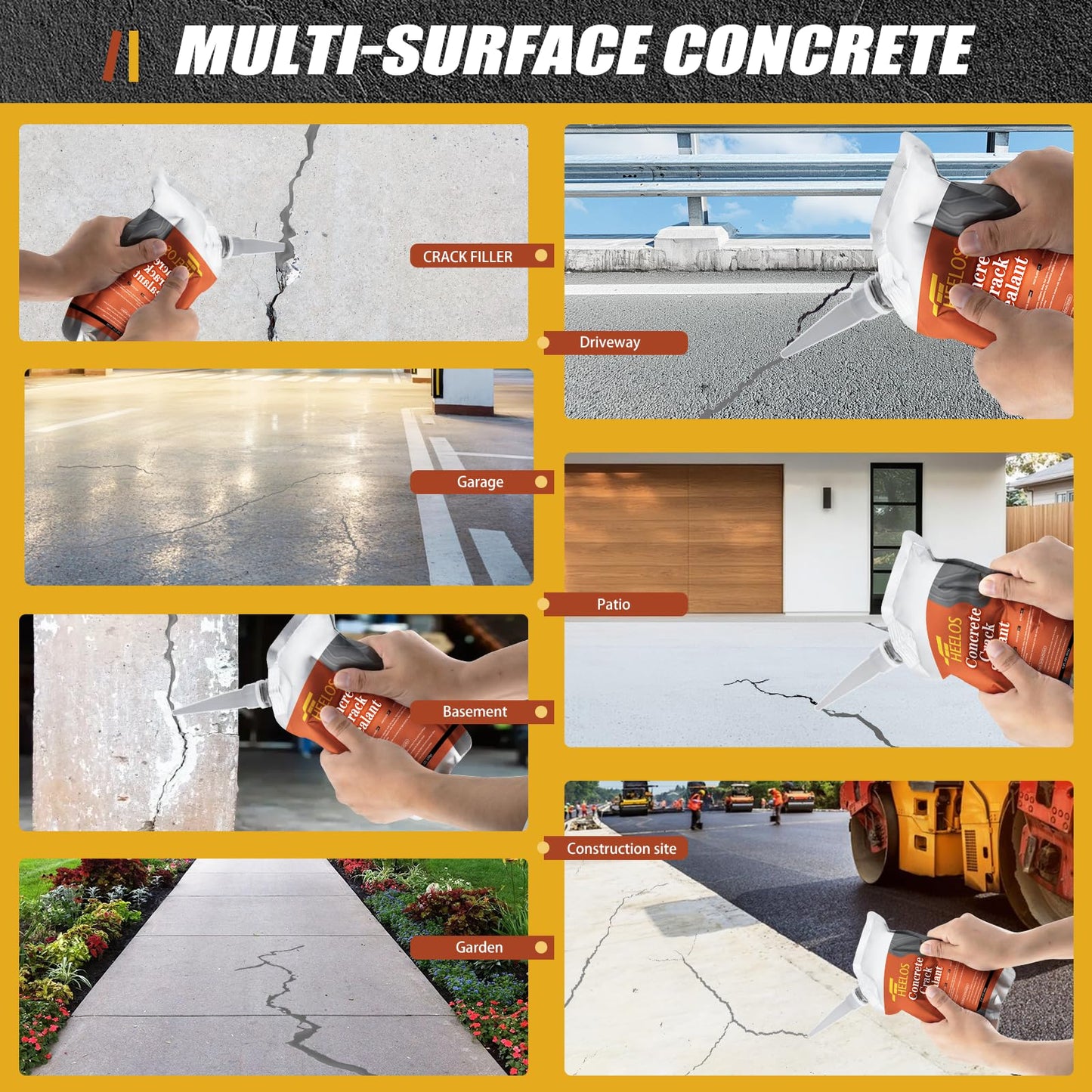 Concrete Crack Filler, 9Packs Premium Concrete Crack Sealant, Weather-Resistant Caulking Glue,Quick-Drying & Waterproof Repair Adhesive for Slabs, Driveways, Sidewalks (Grey)