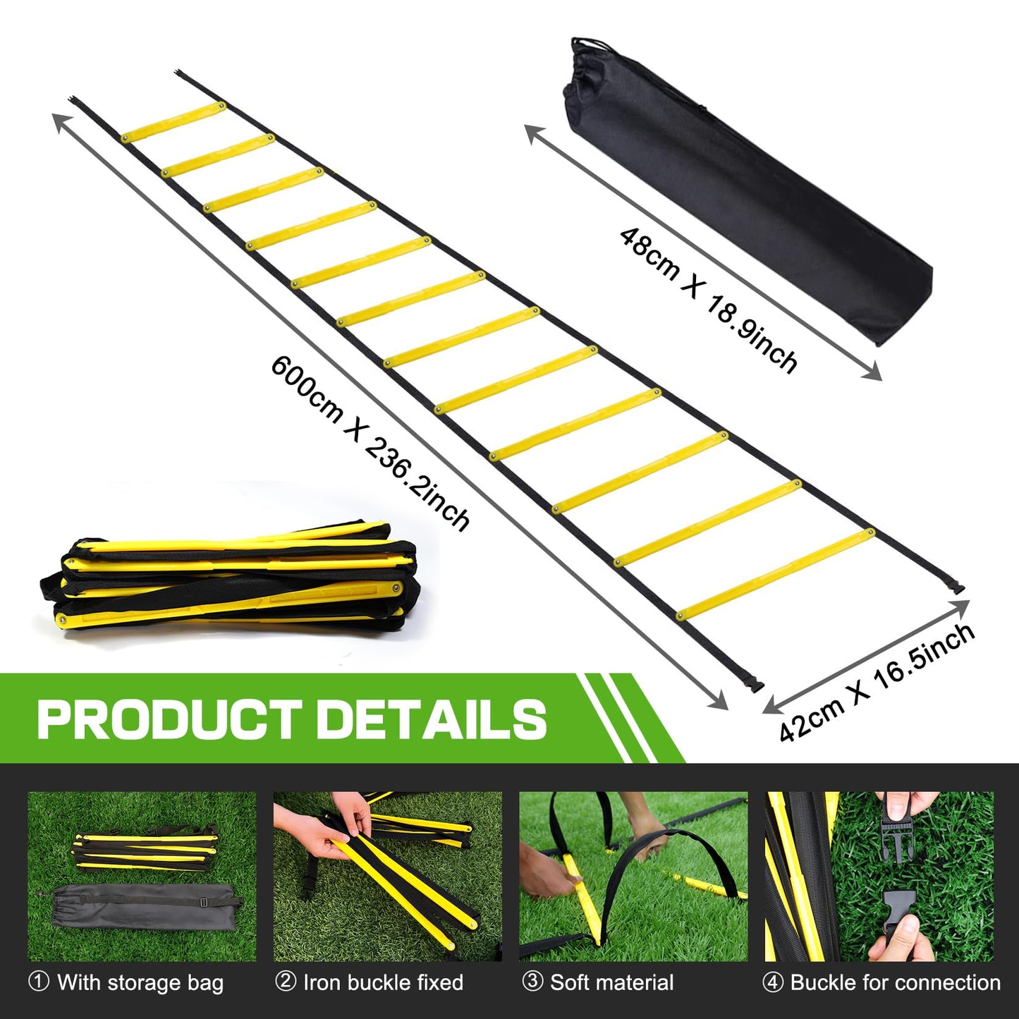 Happy Jump Agility Ladder 12 Rung 20 FT Speed Training Ladder Drill Sports Workout Equipment for Football Soccer Footwork Exercise (Yellow)