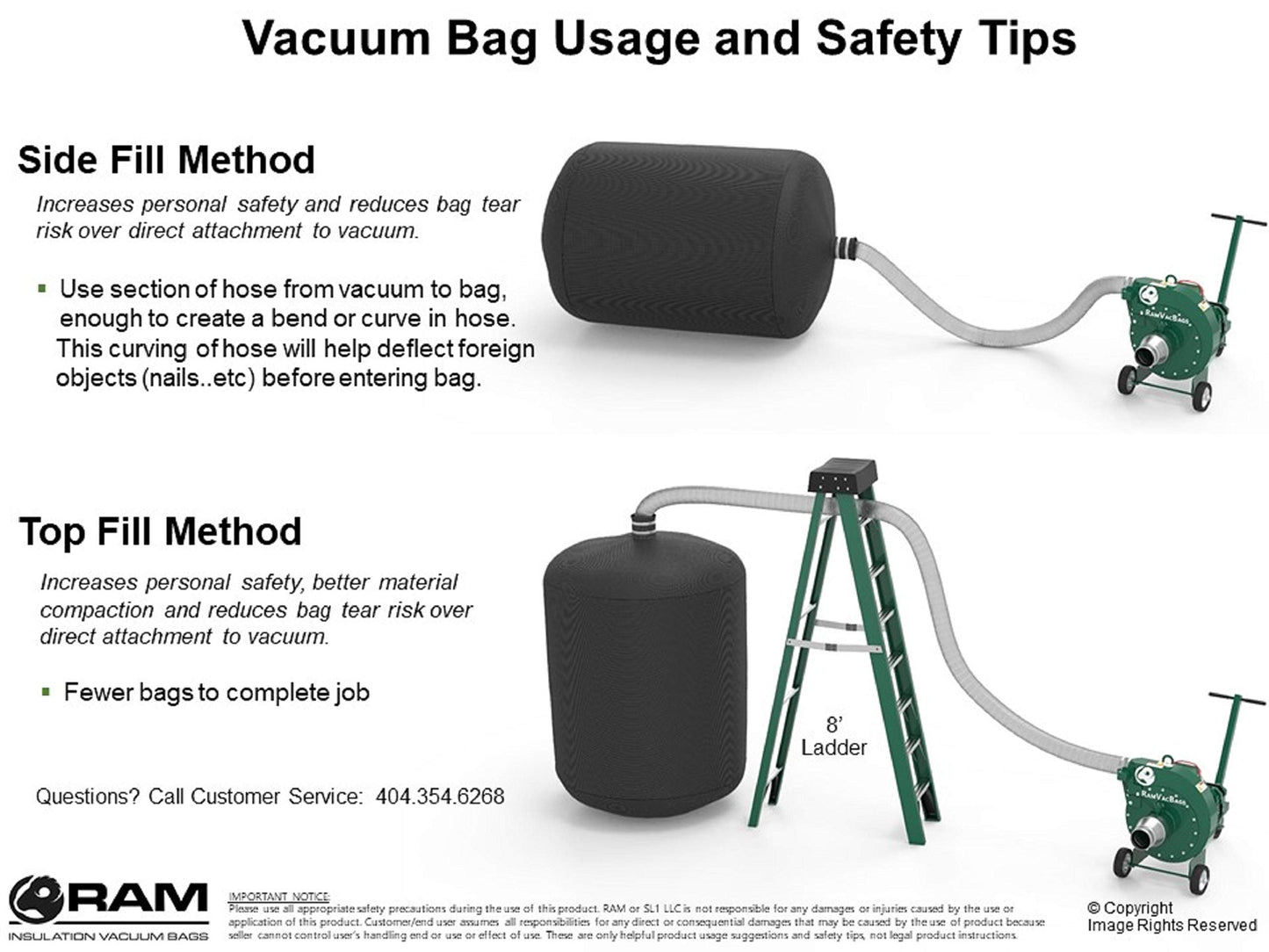 RAM (10) Insulation Removal Vacuum Bag - Super Heavy Duty Tear-Proof 6 FT X 4 FT - Easy-Fill SPOUT & Lowest DUST Filter - Contractors #1 Choice - EST 450 LBS / 75 CF PRO-450 (3.5 oz Strength)
