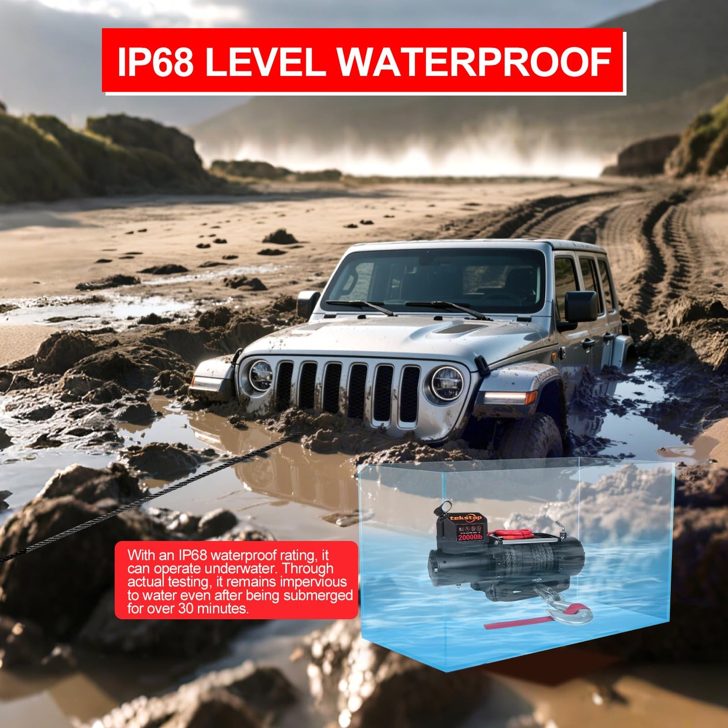20000LB Heavy Duty Electric Winch,IP68 Waterproof 12V DC Winch with 0.47IN x85FT Synthetic Rope,7.9HP Motor,4-Stage Planetary Gear 544:1,2 Wireless Remotes,for Truck/Jeep/SUV Off-Road Recovery