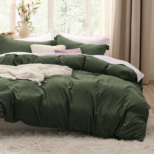 Bedsure Olive Green Duvet Cover Set - King Size 3-Piece Extra Soft Cotton-Like Polyester Bedding, 104x90 Inches with Zipper Closure & 2 Pillow Shams