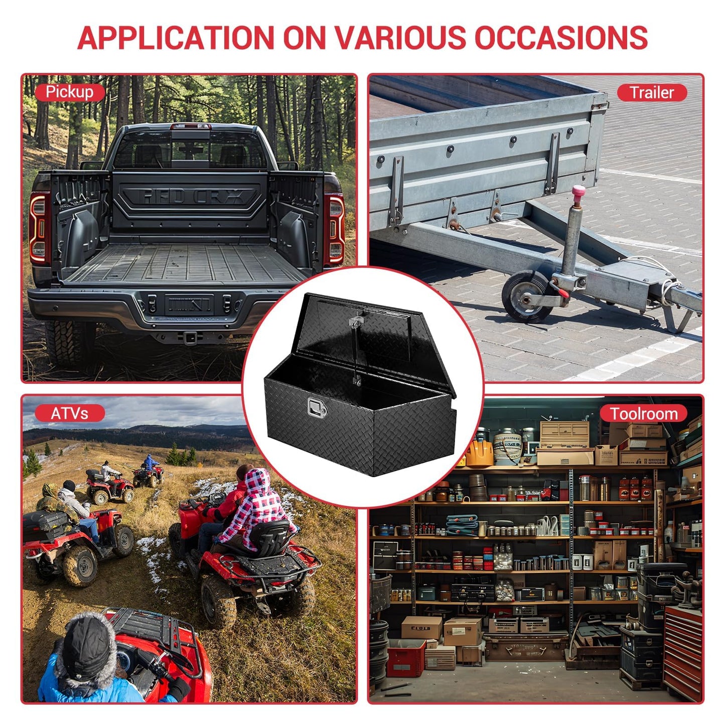 GarveeTech 39 in Trailer Tongue Boxes,Heavy Duty Aluminum Trailer Tool Box With Lock and Keys,Diamond Plate Storage Box,Waterproof Trailer Box for Pick Up Truck Bed,RV Trailer,Black