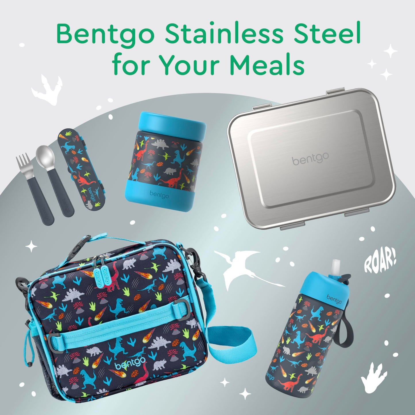 Bentgo Kids Stainless Steel Leak-Resistant Lunch Box - 3-Compartments with Bonus Silicone Container, Durable, Eco-Friendly, Dishwasher Safe, BPA-Free, Ideal for School, Ages 3+ (Silver)
