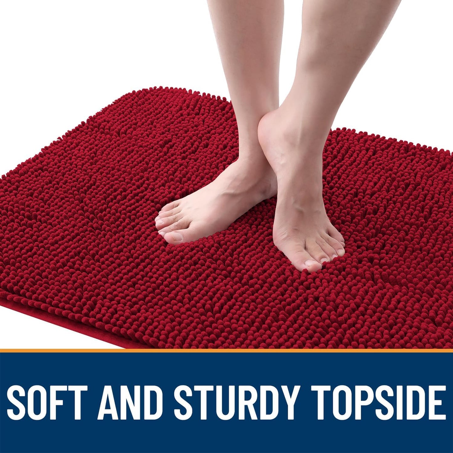 OLANLY Dog Door Mat - Absorbent Non-Slip Mud Mat for Indoor Use | Quick Dry Chenille, 50x30, Red