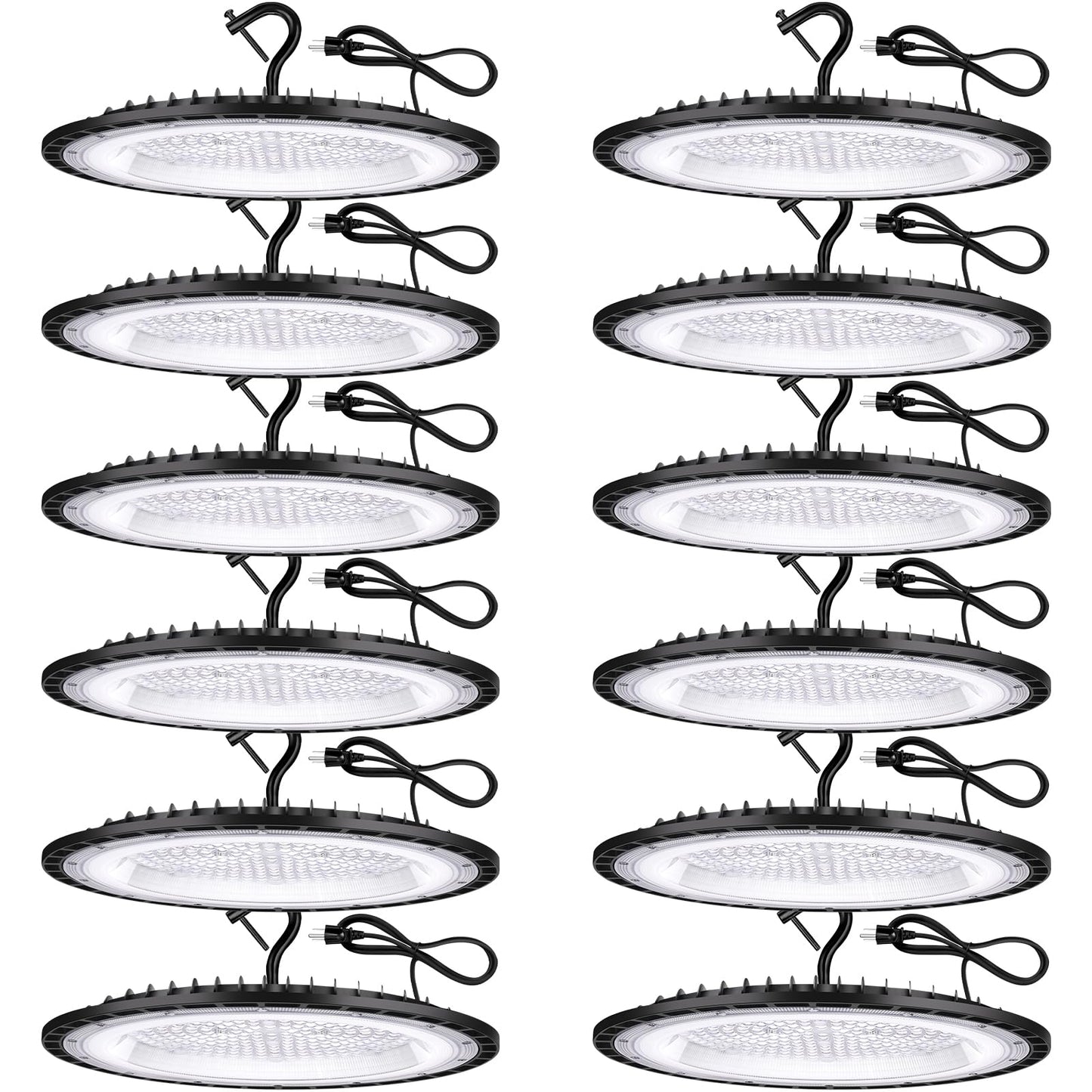 YANYCN 12 Pack 200W UFO LED High Bay Lights,120VAC IP66 Waterproof,30800LM 5000K Daylight, 850W MH/HPS with Plug Commercial Bay Lighting for Barn,Gym,Factory,Warehouse,Shop,Workshop,Gym
