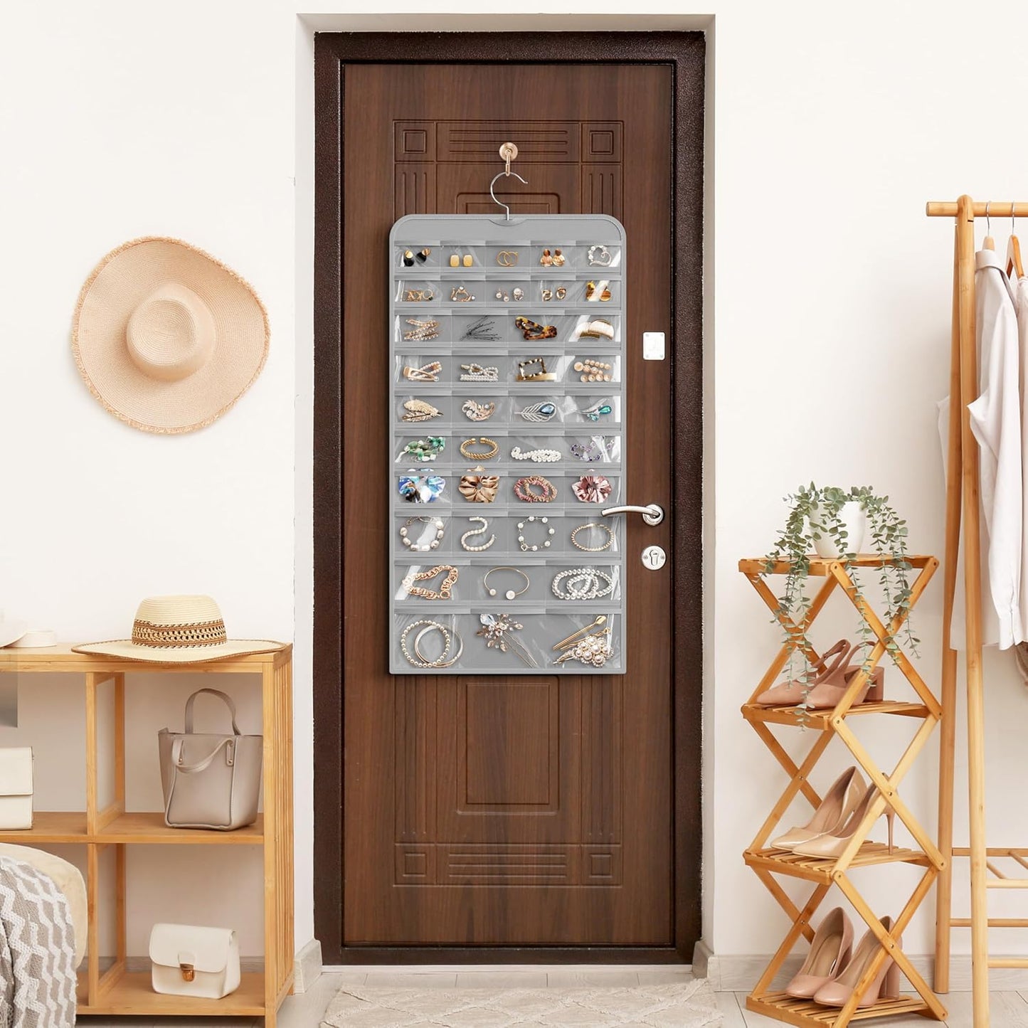 Simple Houseware Jewelry Organizer - 80-Pocket Hanging Storage for All Accessories | Gray