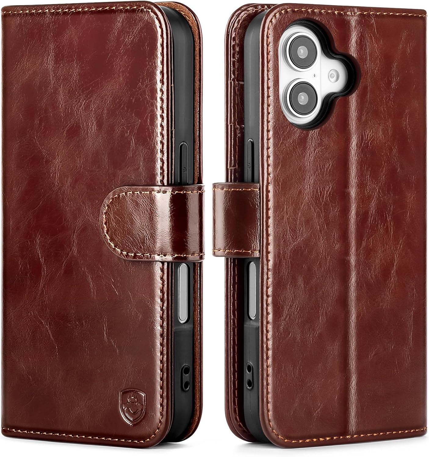 BoxCastle 17 17 6.3",Brown Compatible with iPhone Genuine Leather Case Wallet with Card Holder,Women Men Real Leather