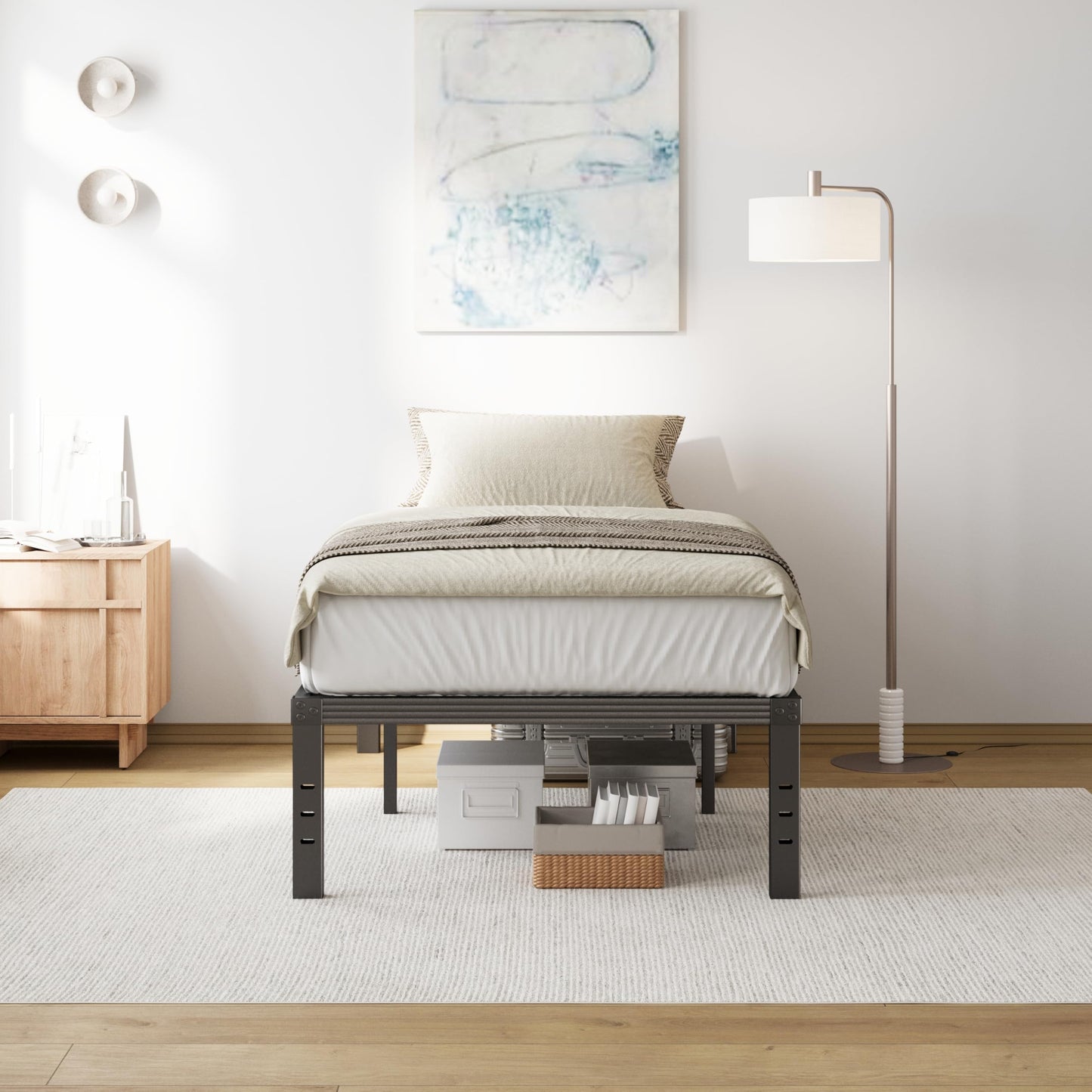 COMASACH Twin Size Bed Frame 16" Tall Heavy Duty, Metal Platform Bed Frame,Sturdy Steel Frame,No Box Spring Needed,Noise-Free,Easy Assembly
