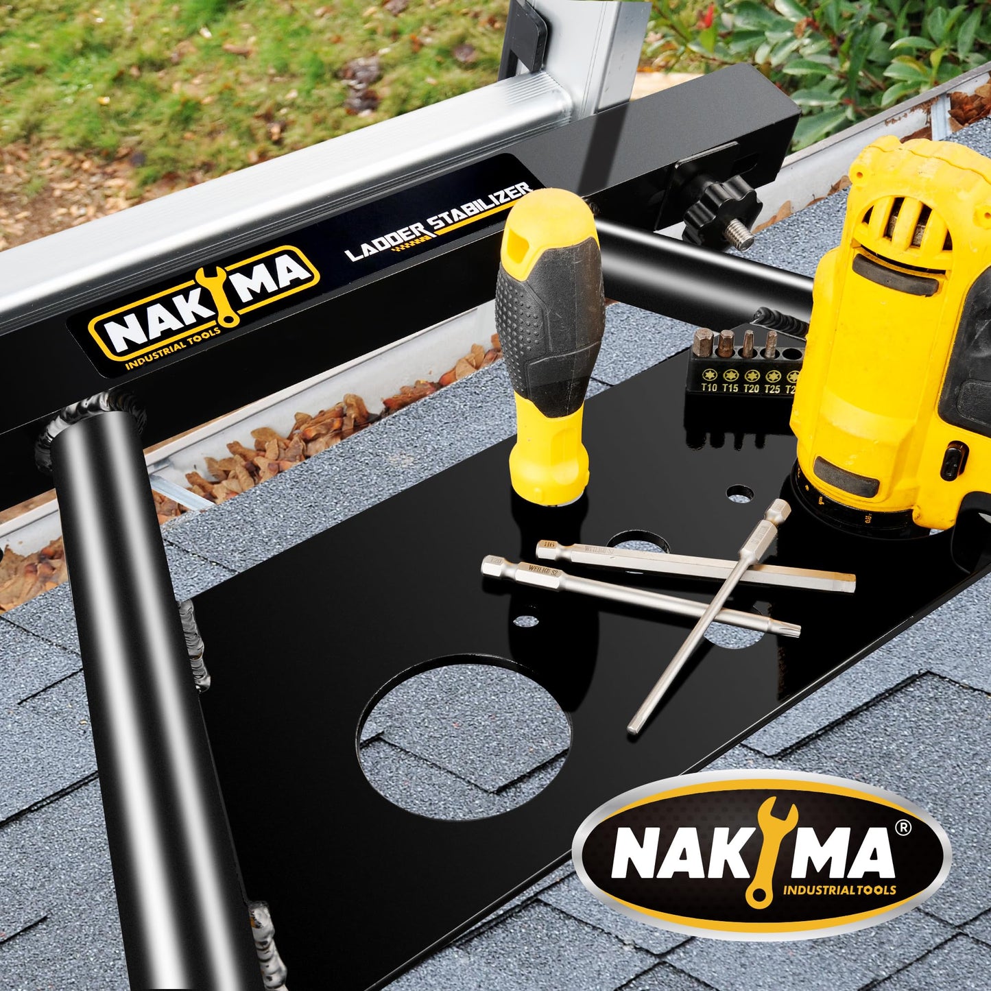 Nakyma Ladder Stabilizer, Ladder Stabilizer for Roof, Wall Ladder Standoff Aviation Grade Aluminium, Adjustable Leg 22-29.5" Ladder Stabilizer withstands 300 LBS Weight Rating