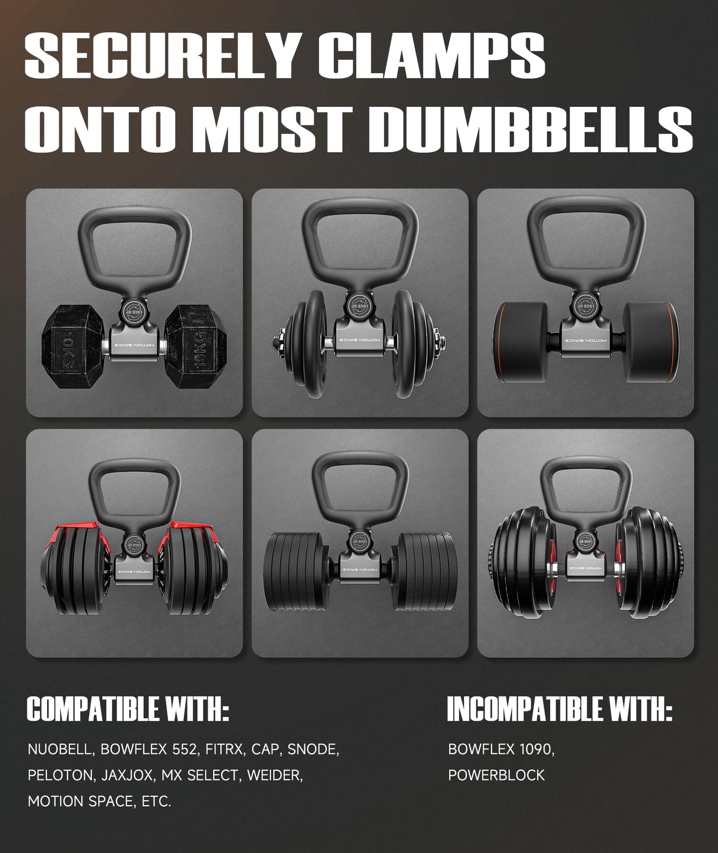 Motion Space Flexible Dumbbell Converter - Convert Dumbbells to Kettlebells 丨130 lb Weight Capacity, Adjustable & Enhanced Compatibility for Wide Range of Dumbbells, for Home Fitness