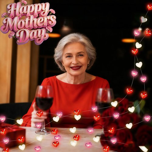 Mothers Day Decorations Lights 2 Pack Total 28FT 80LED Red Pink White Heart Fairy String Lights Battery Operated Timer 8 Modes Gifts for Mom Women Home Indoor Wedding Valentines Mother's Day Decor