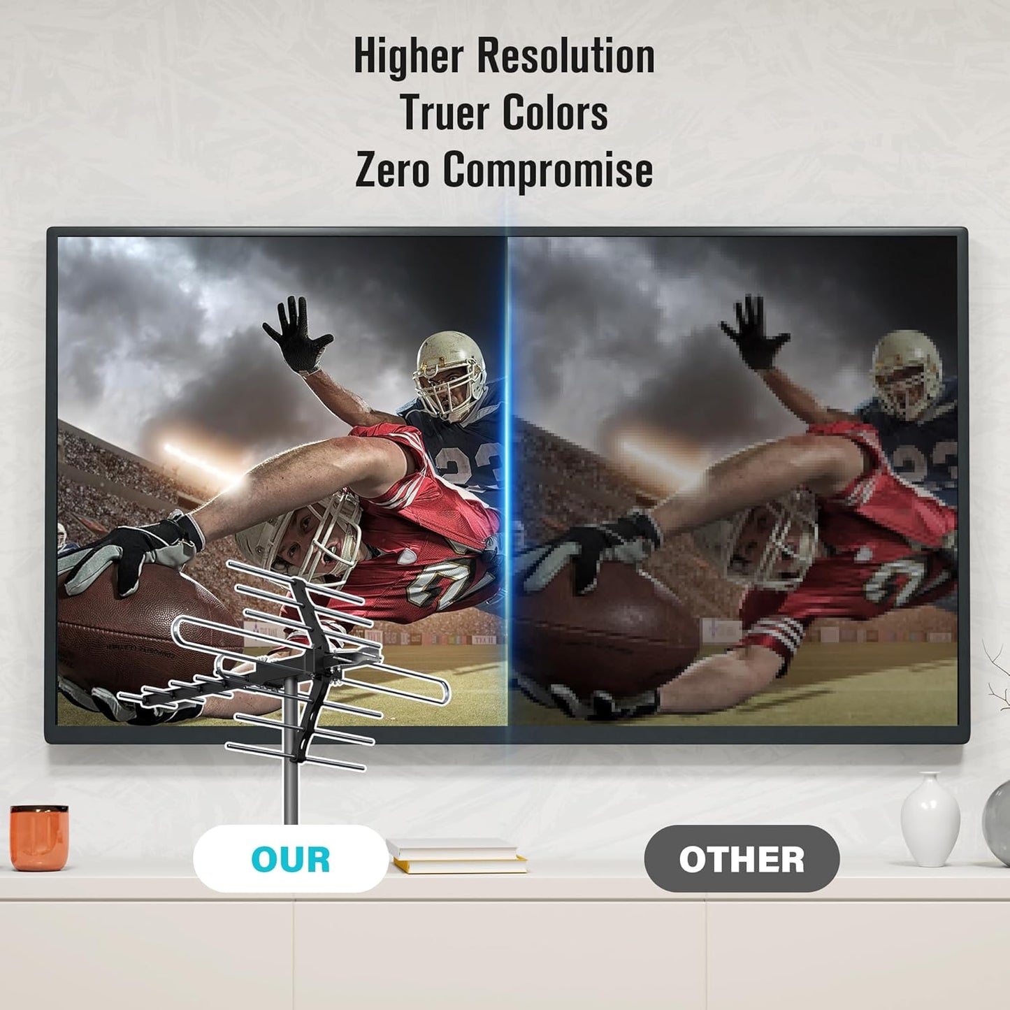 Mornixol 70-Mile 4K, 1080P, Outdoor TV Antenna, Range Digital TV Antenna, Easy No-Tools Installation