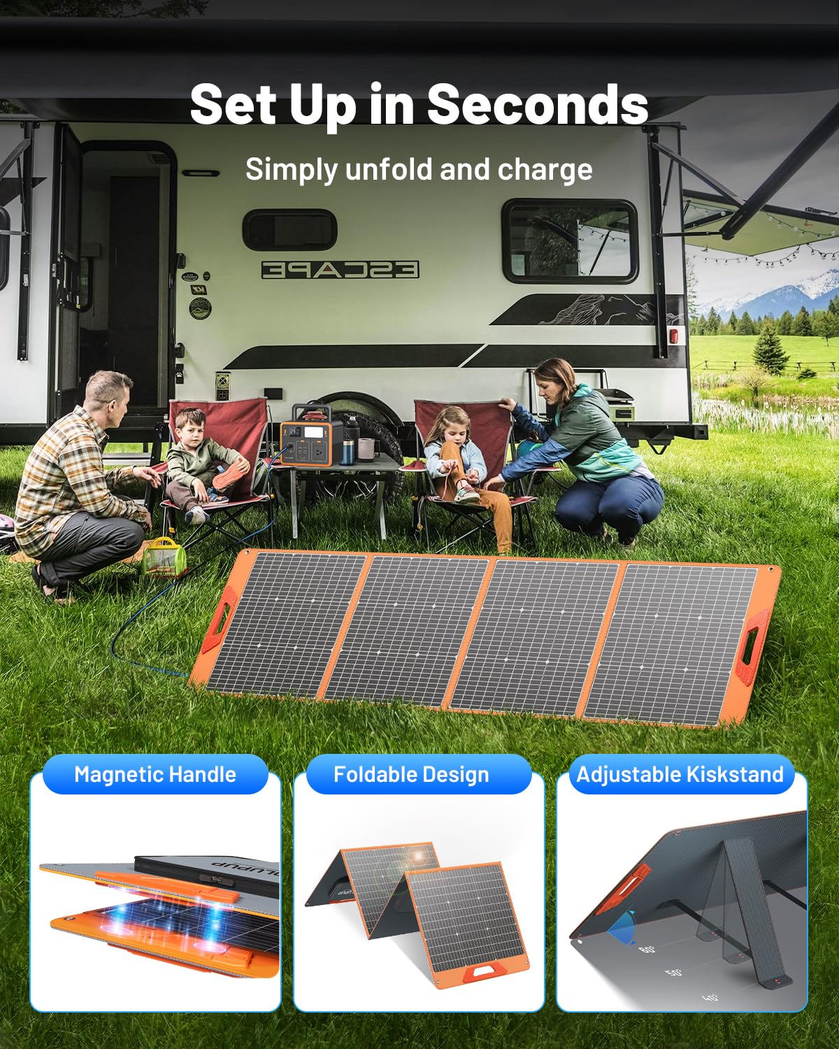 SOLUPUP 200 Watt Portable Solar Panel for Power Station, 24% High Efficiency Foldable Solar Charger with MC4 & USB Outputs, IP66 Waterproof Solar Panels with 4 Kickstands for Trip RV Camping Off Grid