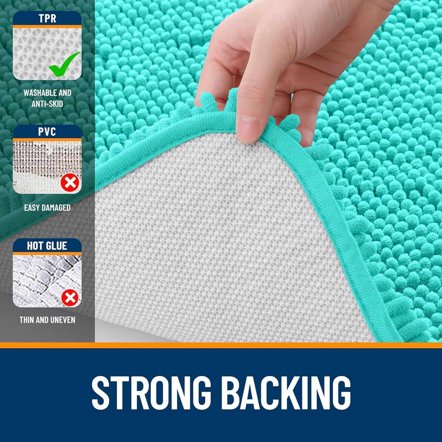 OLANLY Bathroom Runner Rugs - Extra Soft Chenille Bath Mats | Quick-Dry, Machine Washable, 47x20, Teal