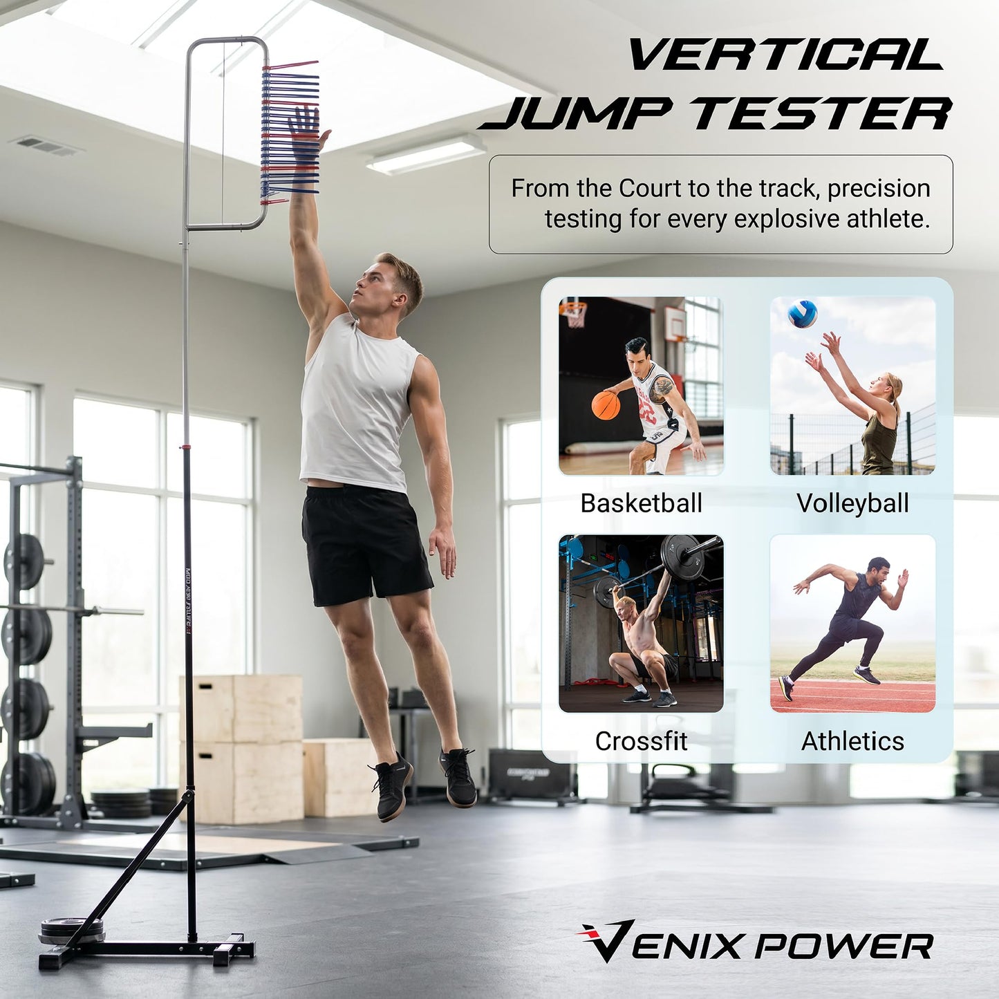 VENIX POWER® Patented Vertical Jump Tester & Trainer, Jumping Height Measurement Tool Equipment Pole for Training Practice Test, Volleyball Basketball Exercise Aid, High Higher Vertical Jump Box