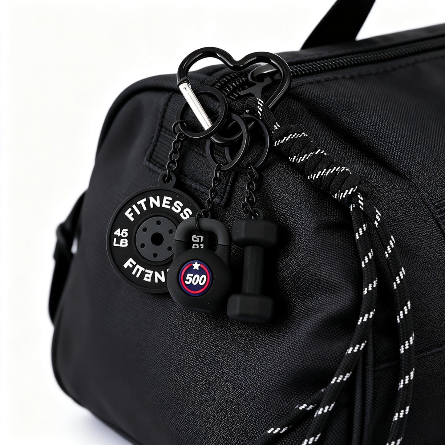 Disengor Gym Dumbbell Barbell Kettlebell Purse Keychain - Muscle Faith Cup Rope Bag Handbags Charms - Men Women Premium Gift for Fitness Enthusiasts (Black)