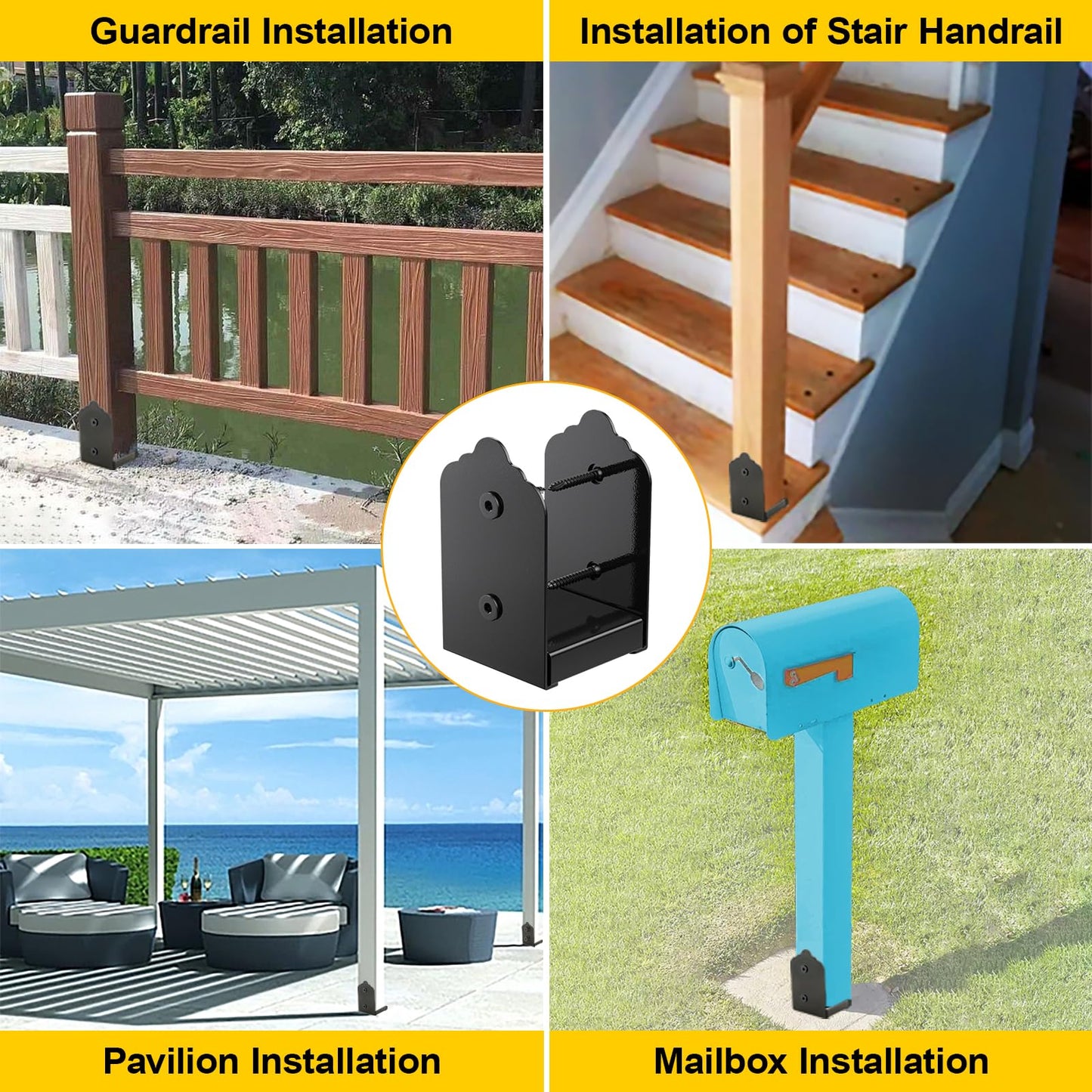 4x4 Post Base, 2Pcs Stainless Steel Adjustable Post Anchor Bracket (Internal 3.5 x 3.5), Adjustable Post Base for Pavilion Deck Porch Handrail Railing Support Decorative Anchor Plate