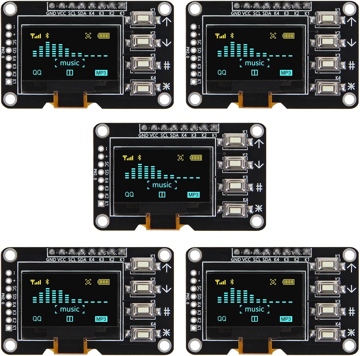 AITRIP 5PCS 0.96 Inch 12864 4 SSD1315 OLED Display Screen Screen Module with Matrix Key Interfaces Keyboard IIC