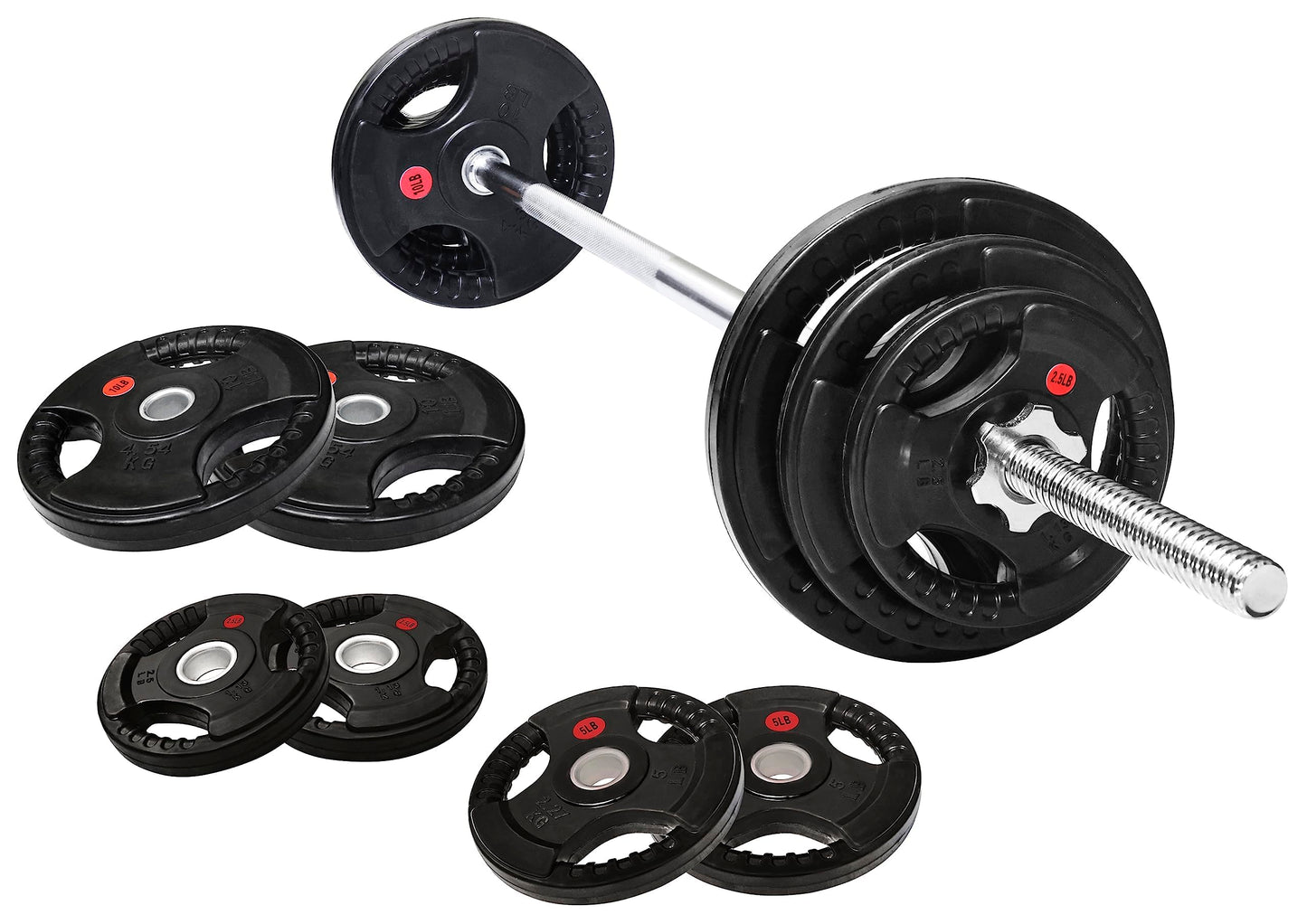 Fitvids 1 Inch Standard Barbell Weight Plates and Bar Set, 5 FT Barbell Bar and 35 LB(2.5-10 LB) Barbell Weight Set for Home Gym Strength Training, Rubber Coate Design